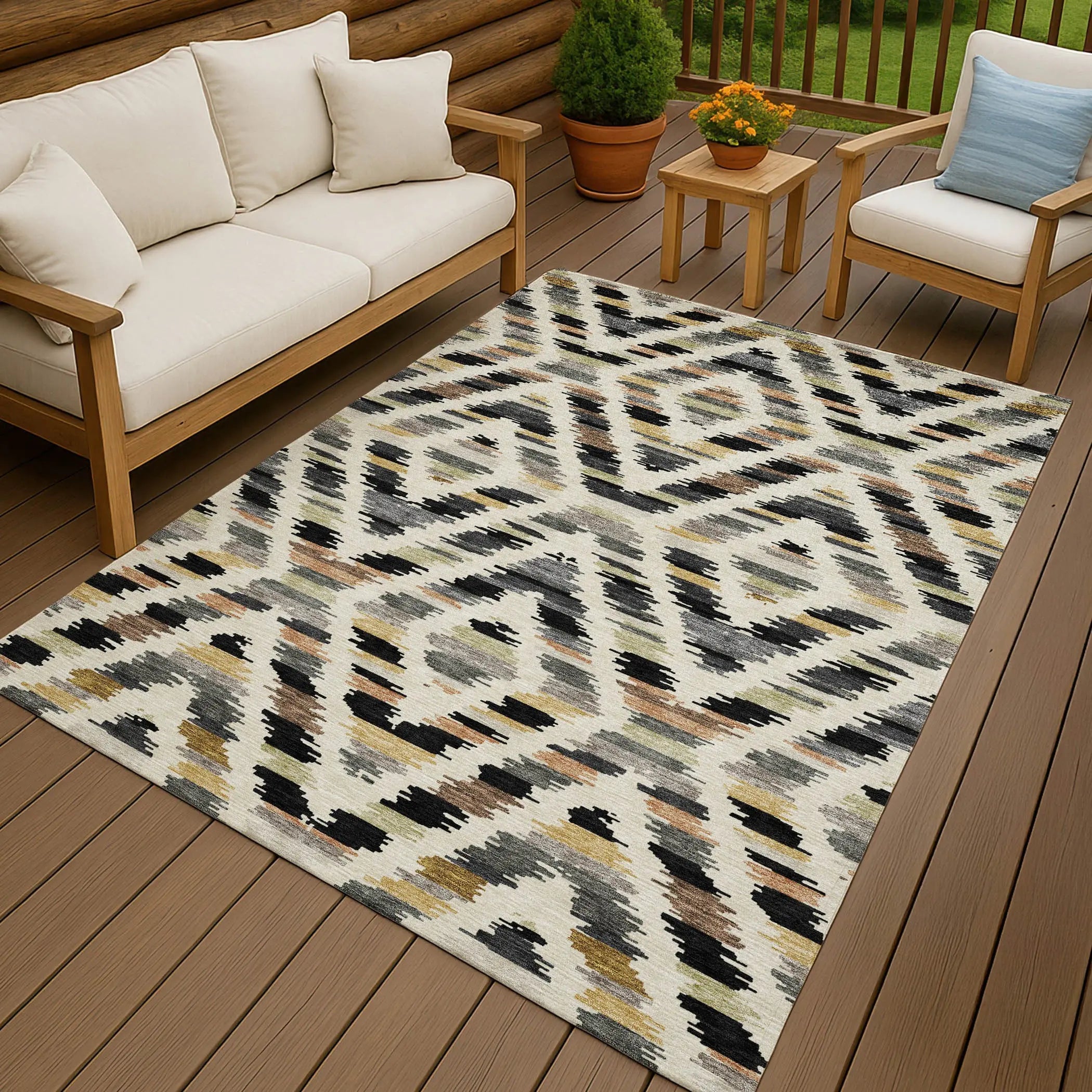 9' X 12' Black And Ivory Tribal Washable Indoor Outdoor Area Rug Homeroots Outdoor