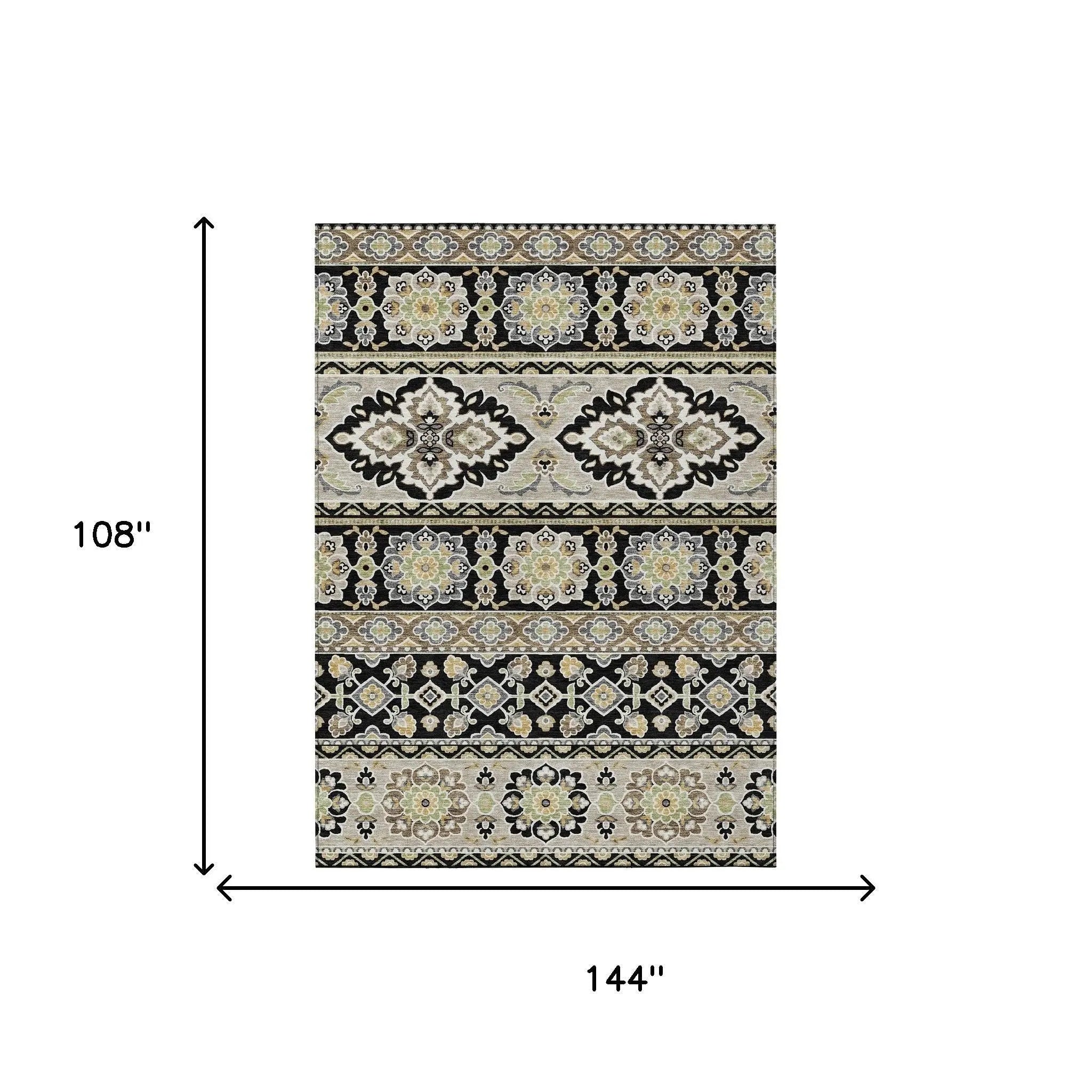 9' X 12' Black And Ivory Tribal Washable Indoor Outdoor Area Rug Homeroots Outdoor