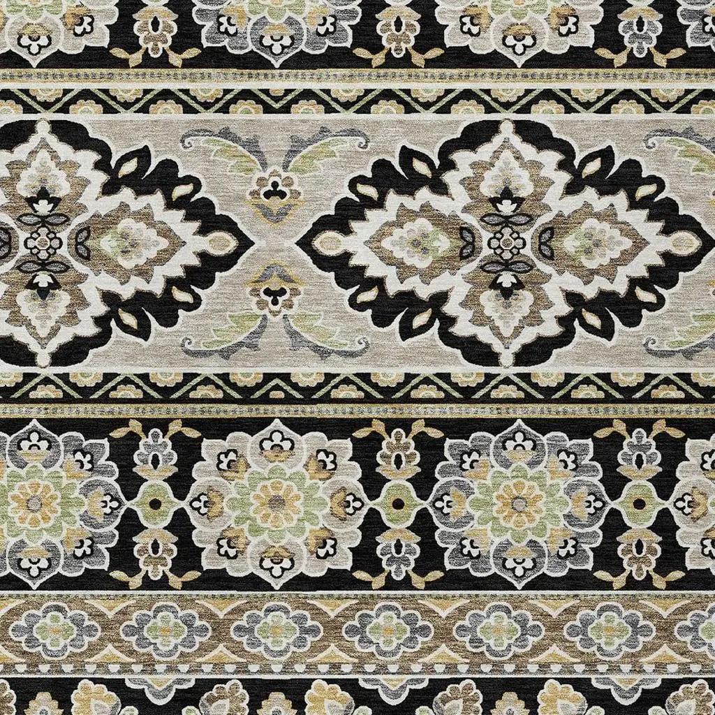 9' X 12' Black And Ivory Tribal Washable Indoor Outdoor Area Rug Homeroots Outdoor