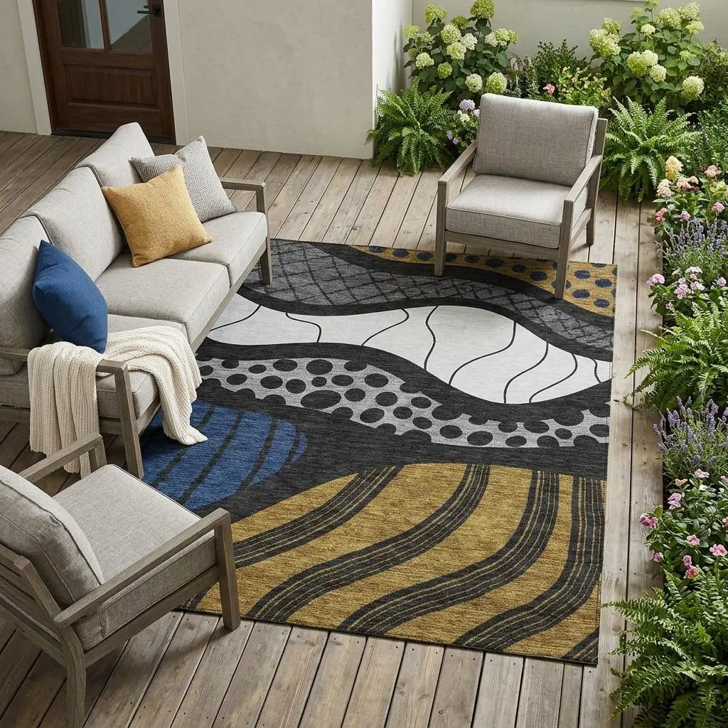 9' X 12' Black And Khaki Abstract Washable Indoor Outdoor Area Rug Homeroots Outdoor