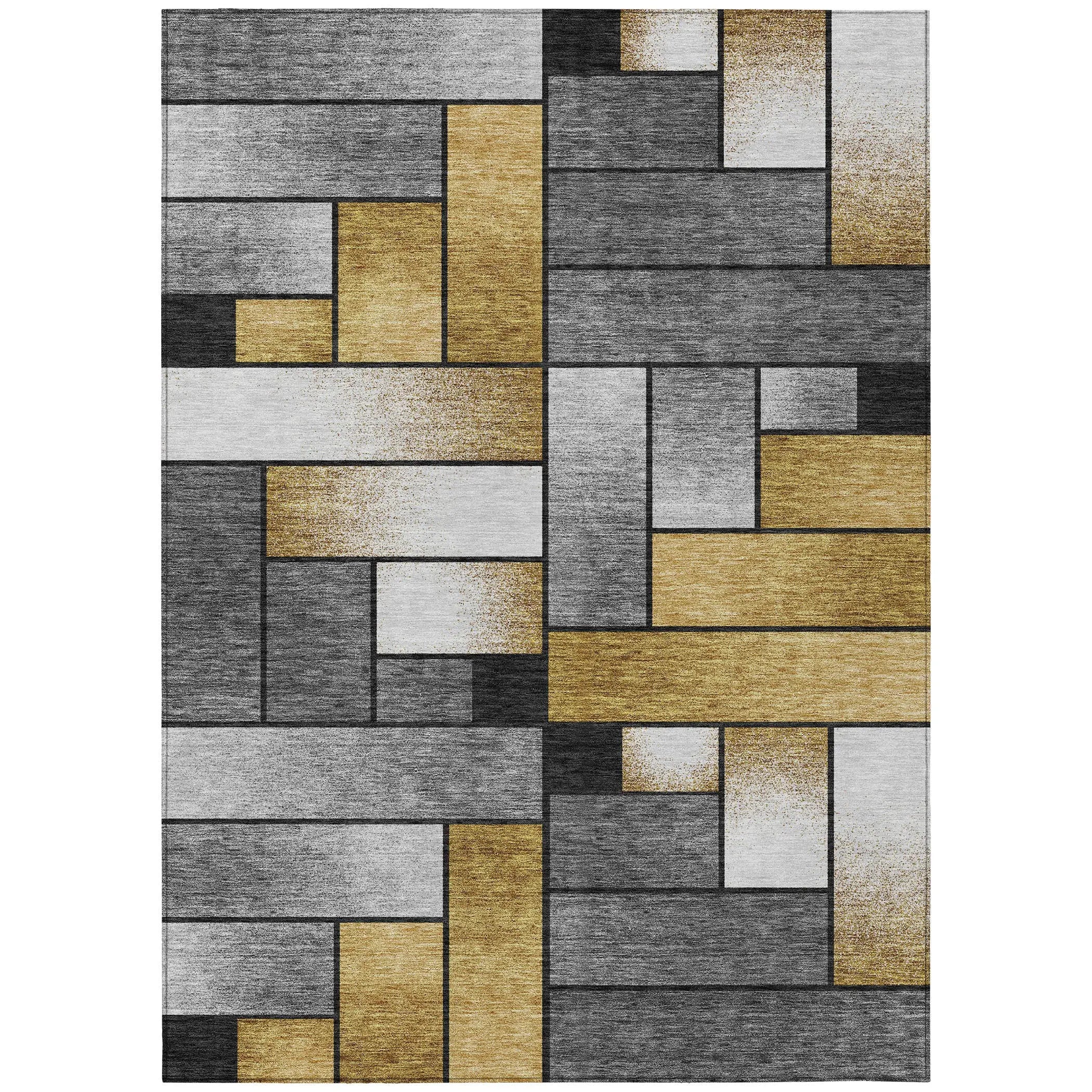 9' X 12' Black And Khaki Geometric Washable Indoor Outdoor Area Rug Homeroots Outdoor