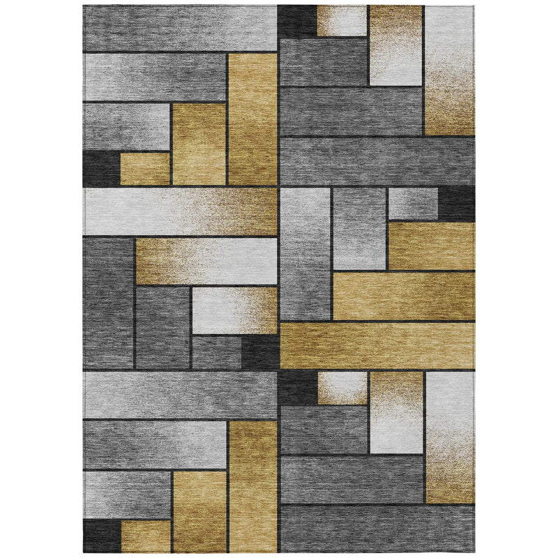 9' X 12' Black And Khaki Geometric Washable Indoor Outdoor Area Rug Homeroots Outdoor