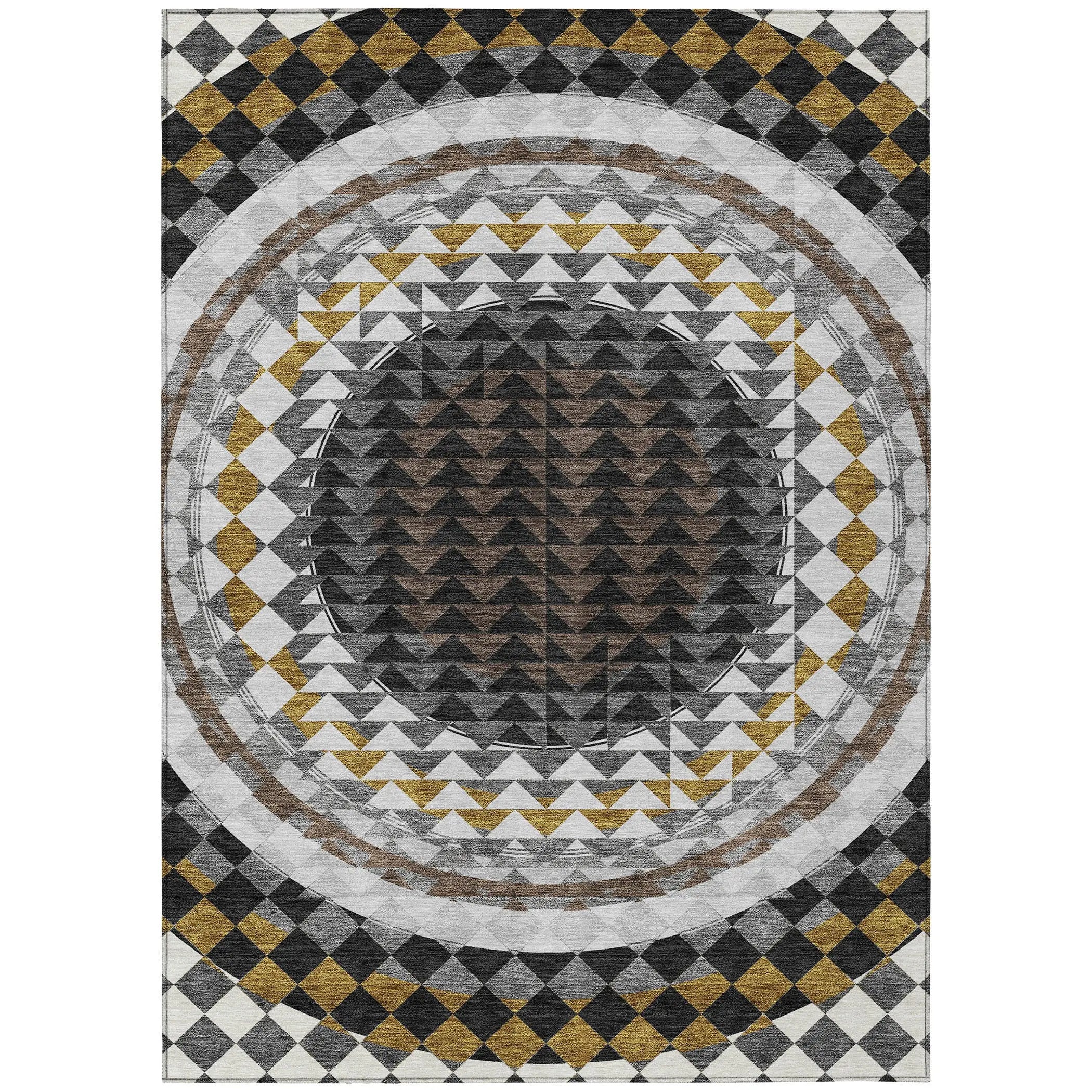 9' X 12' Black And Linen Geometric Washable Indoor Outdoor Area Rug Homeroots Outdoor
