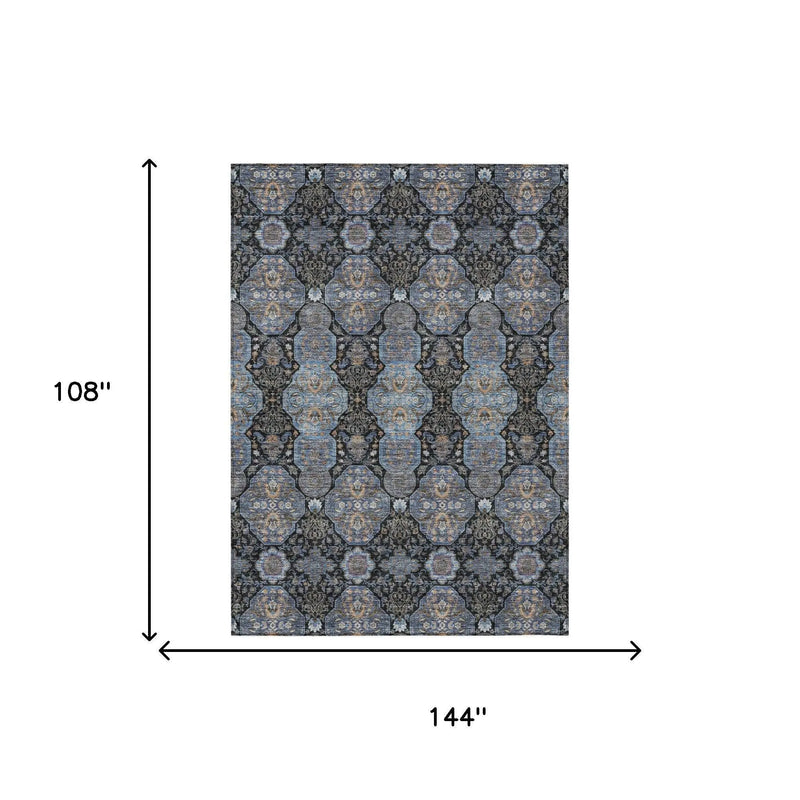 9' X 12' Black And Navy Blue Floral Washable Indoor Outdoor Area Rug Homeroots Outdoor
