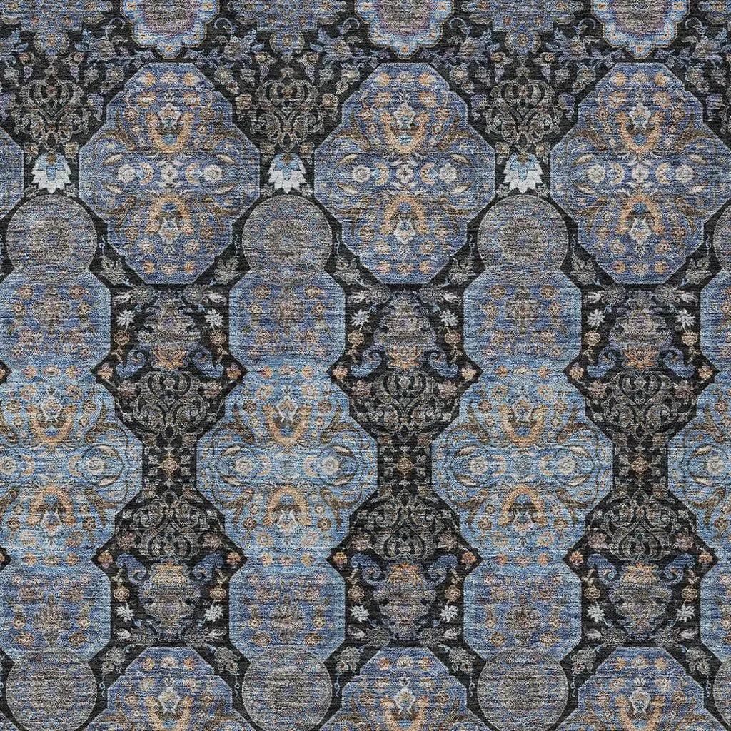 9' X 12' Black And Navy Blue Floral Washable Indoor Outdoor Area Rug Homeroots Outdoor