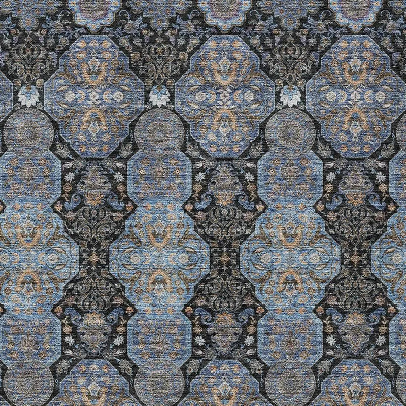 9' X 12' Black And Navy Blue Floral Washable Indoor Outdoor Area Rug Homeroots Outdoor