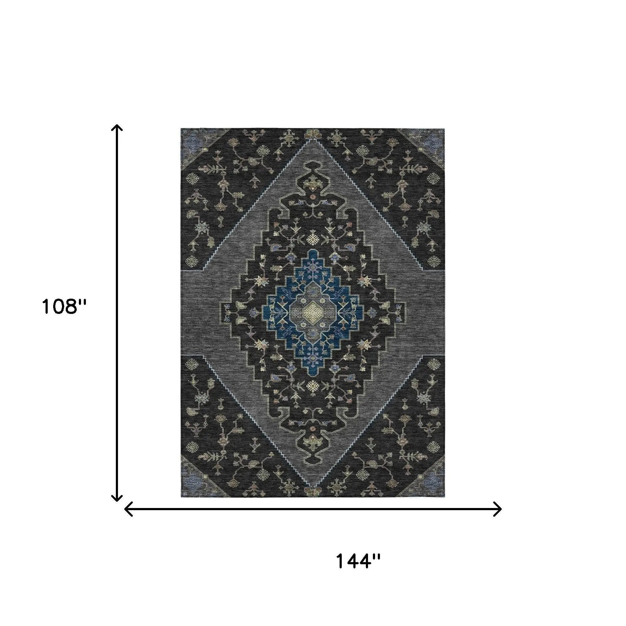9' X 12' Black And Navy Blue Geometric Washable Indoor Outdoor Area Rug Homeroots Outdoor