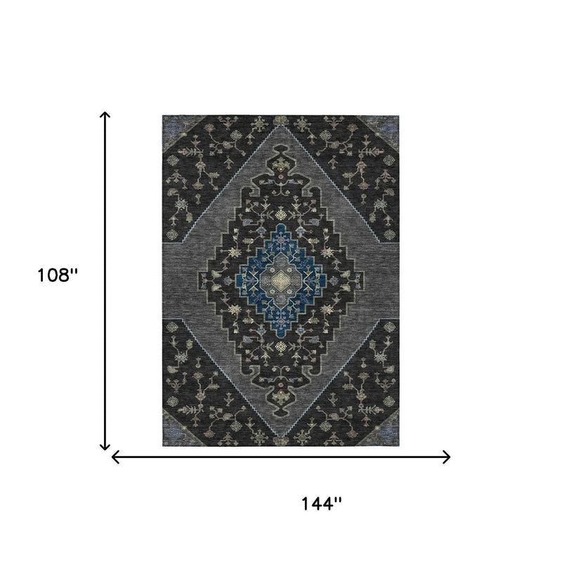 9' X 12' Black And Navy Blue Geometric Washable Indoor Outdoor Area Rug Homeroots Outdoor