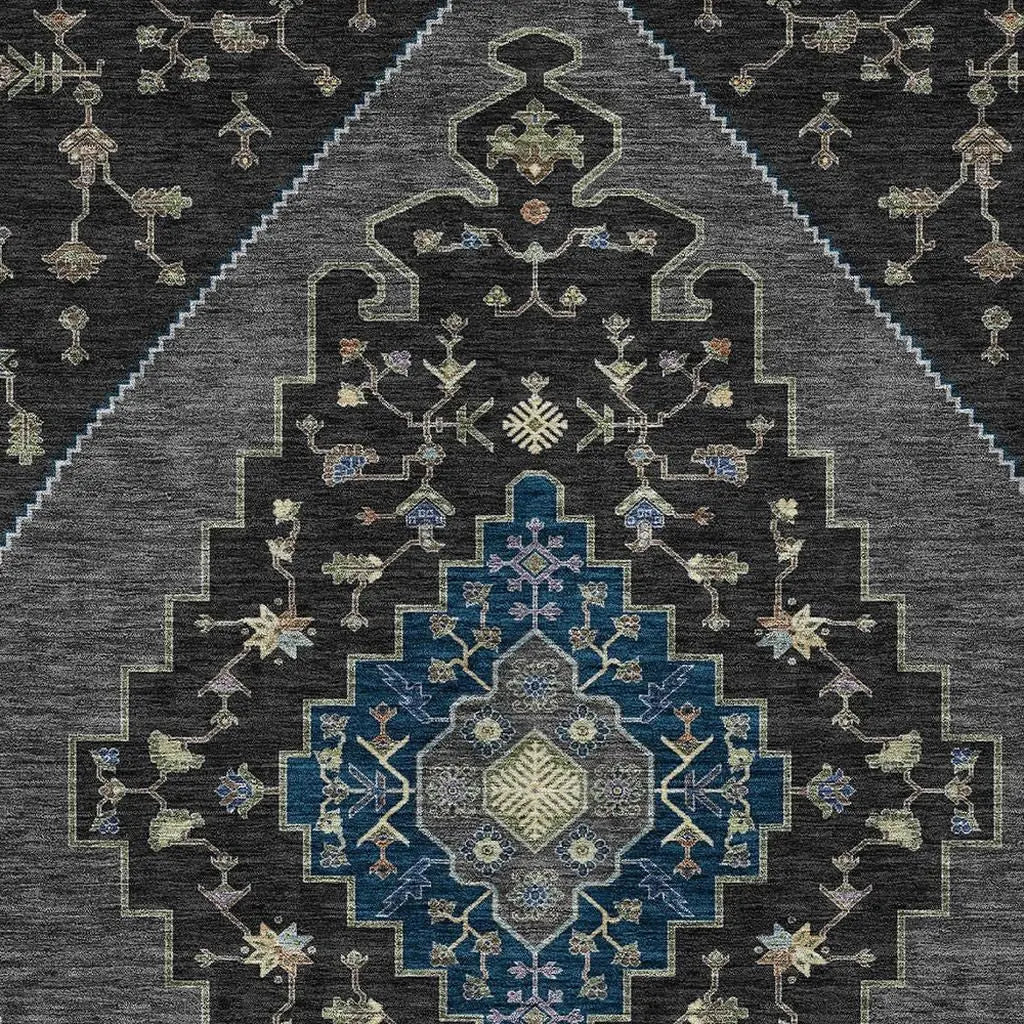9' X 12' Black And Navy Blue Geometric Washable Indoor Outdoor Area Rug Homeroots Outdoor
