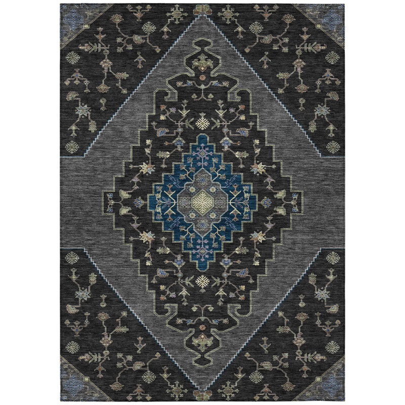 9' X 12' Black And Navy Blue Geometric Washable Indoor Outdoor Area Rug Homeroots Outdoor