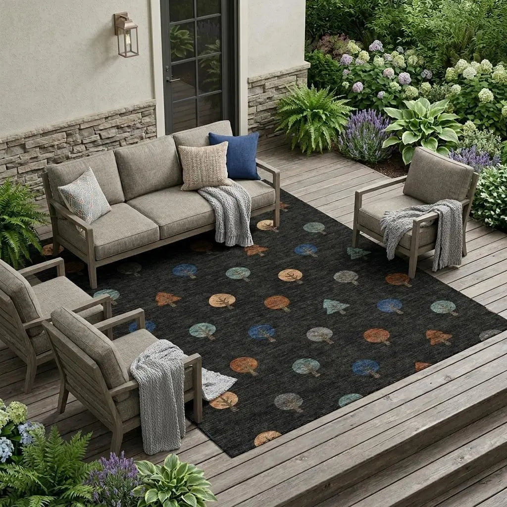 9' X 12' Black And Navy Blue Geometric Washable Indoor Outdoor Area Rug Homeroots Outdoor