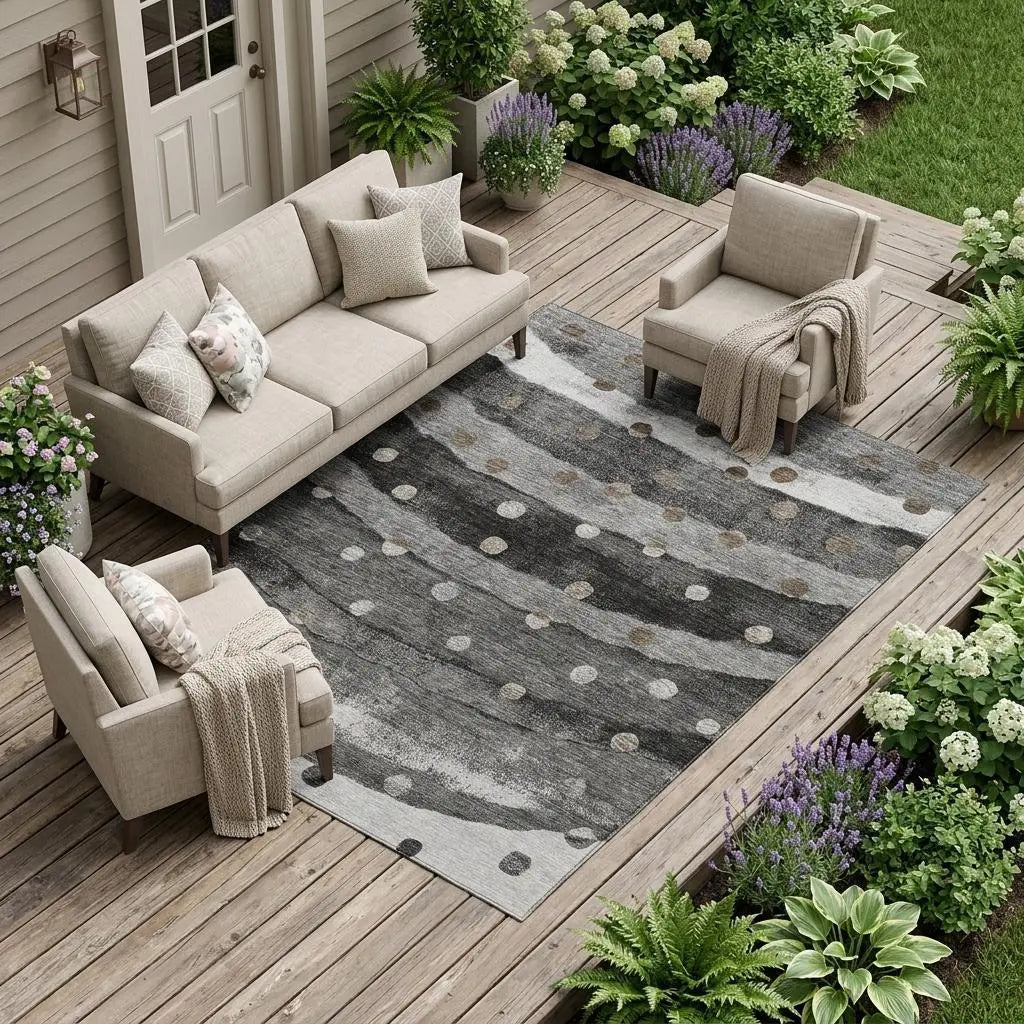 9' X 12' Black And Navy Blue Striped Washable Indoor Outdoor Area Rug Homeroots Outdoor