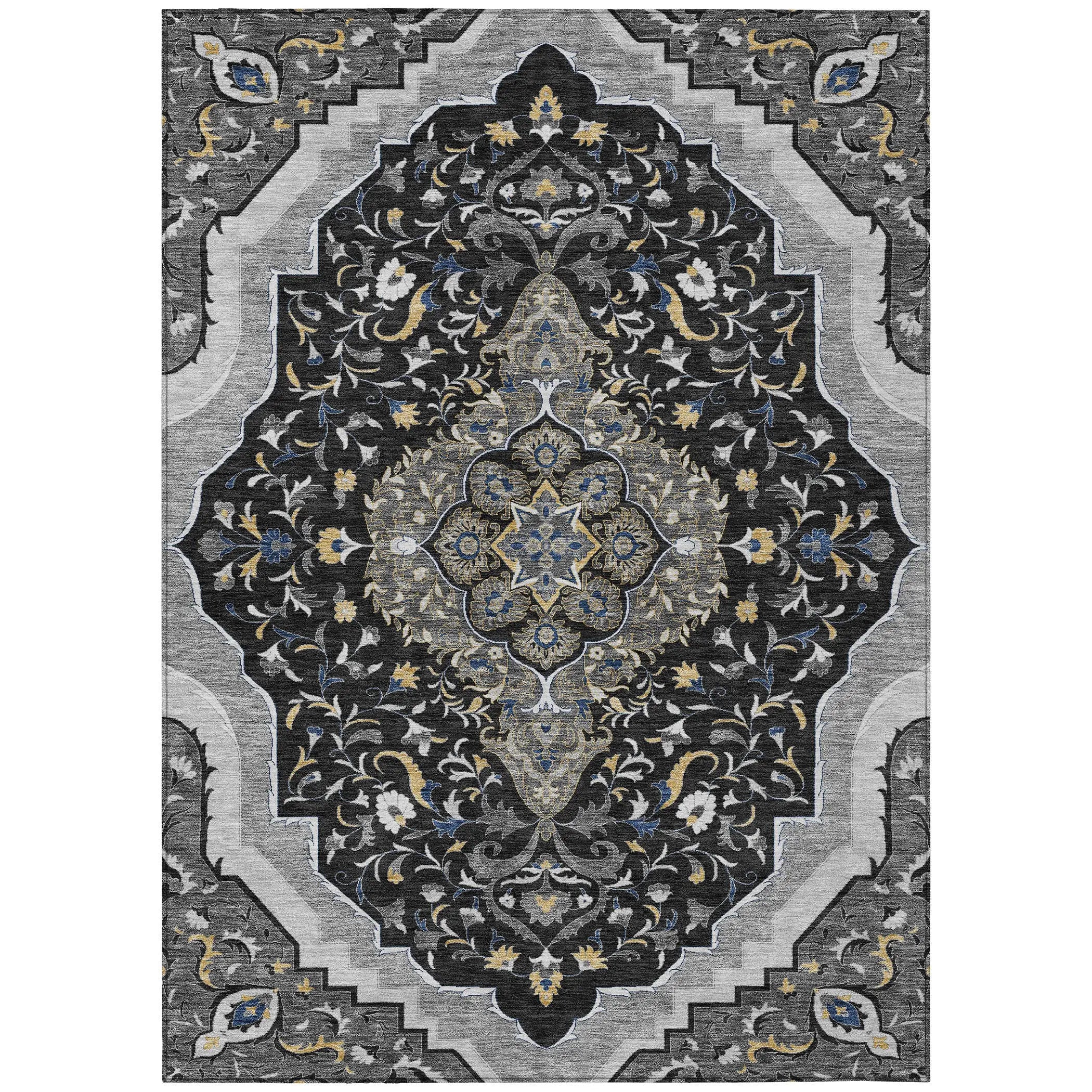 9' X 12' Black And Orange Medallion Washable Indoor Outdoor Area Rug Homeroots Outdoor