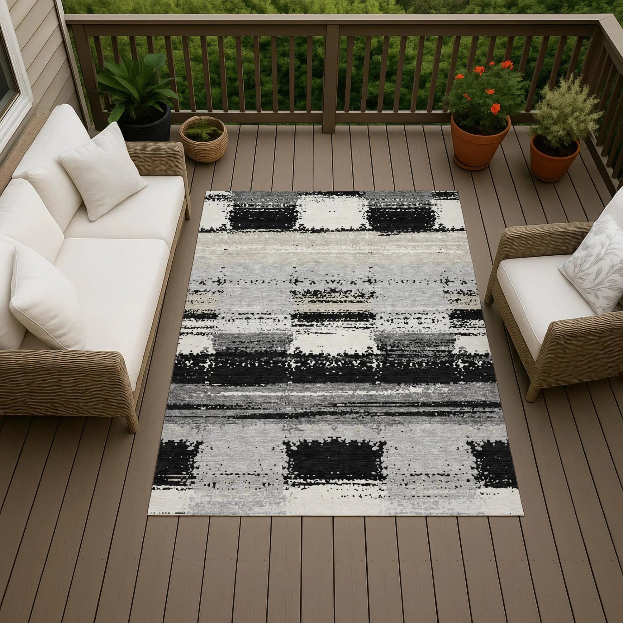 9' X 12' Black And Pewter Geometric Washable Indoor Outdoor Area Rug Homeroots Outdoor