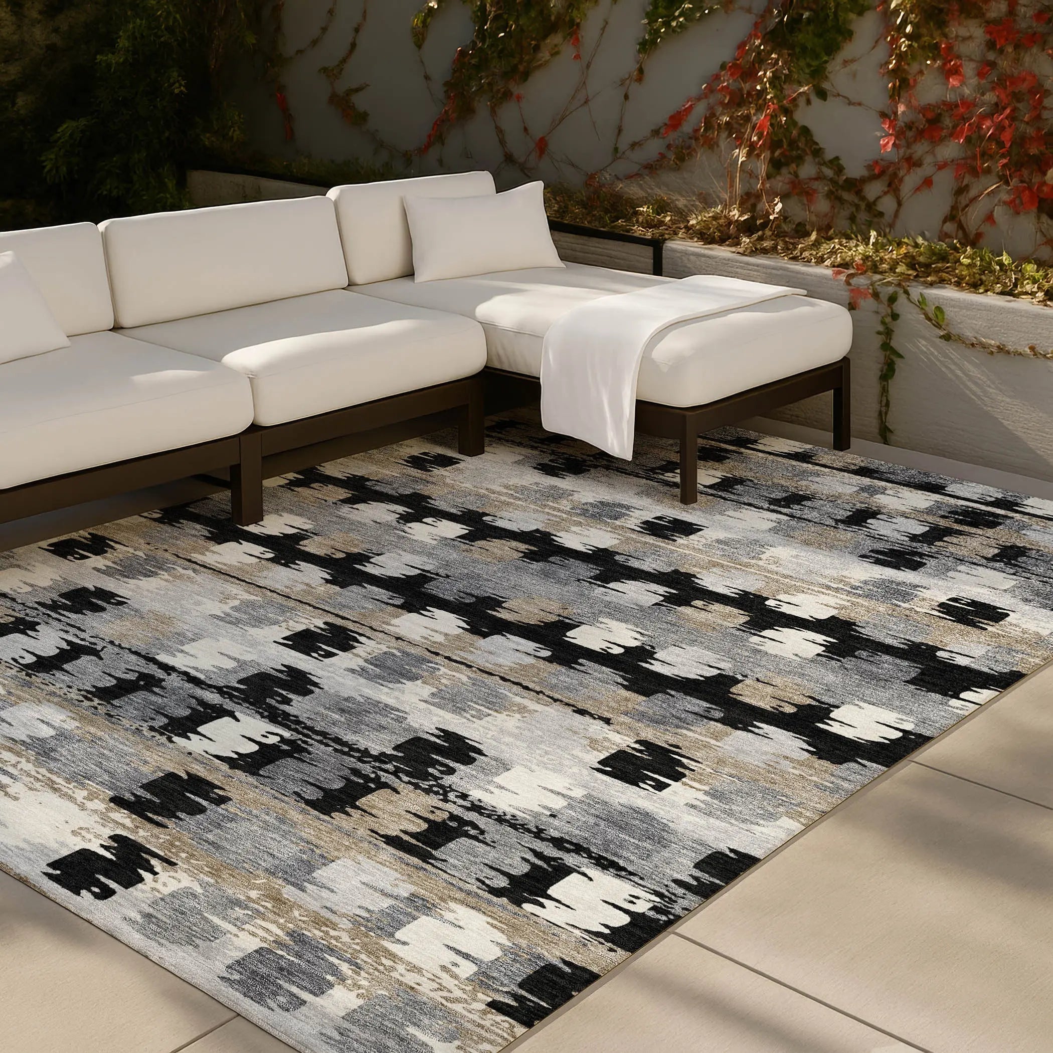9' X 12' Black And Purple Abstract Washable Indoor Outdoor Area Rug Homeroots Outdoor