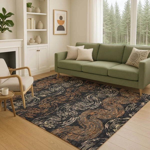9' X 12' Black And Rust Abstract Washable Indoor Outdoor Area Rug Homeroots Outdoor