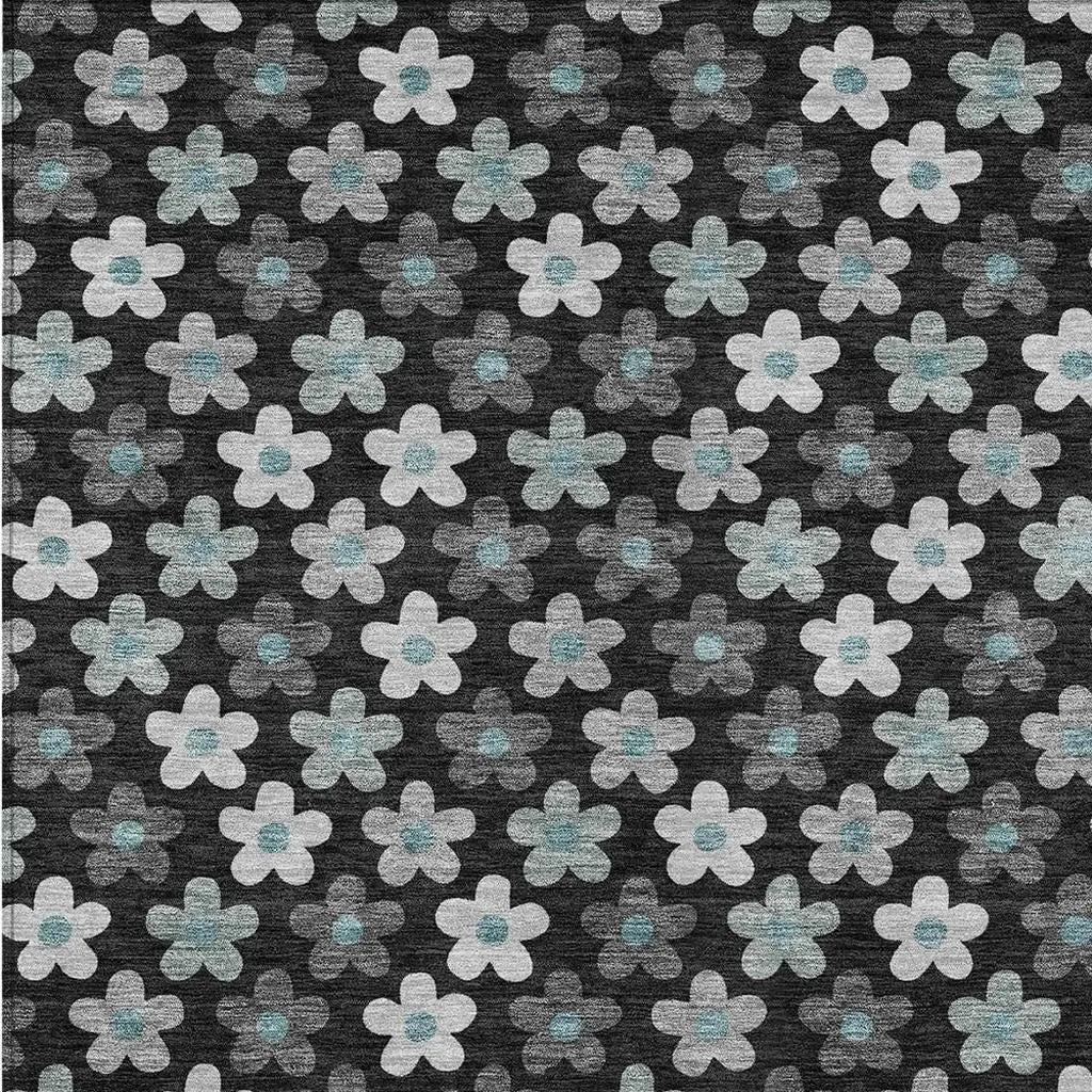 9' X 12' Black And Silver Floral Washable Indoor Outdoor Area Rug Homeroots Outdoor