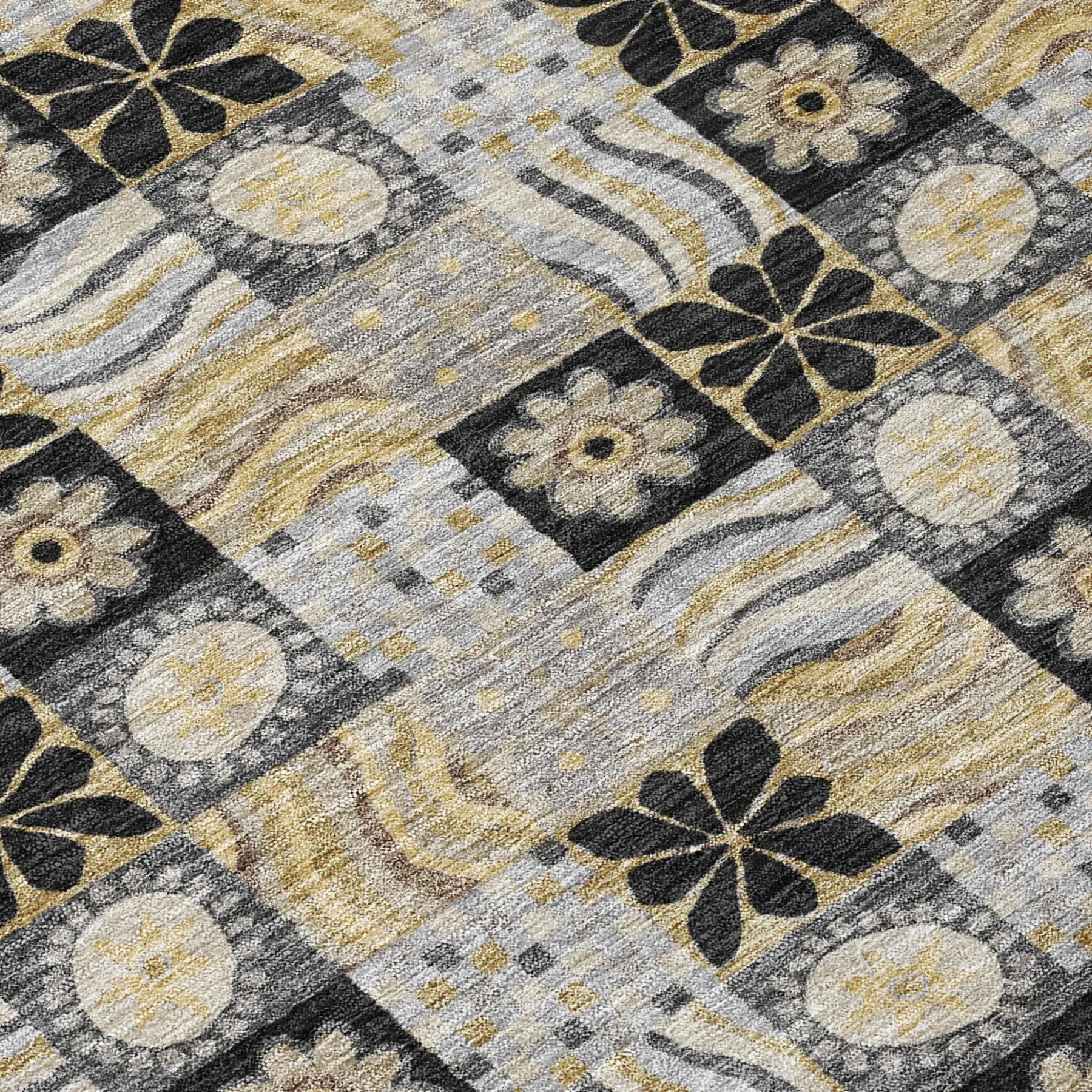 9' X 12' Black And Silver Floral Washable Indoor Outdoor Area Rug Homeroots Outdoor