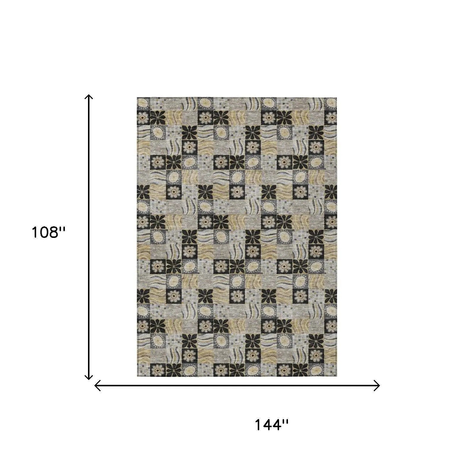 9' X 12' Black And Silver Floral Washable Indoor Outdoor Area Rug Homeroots Outdoor