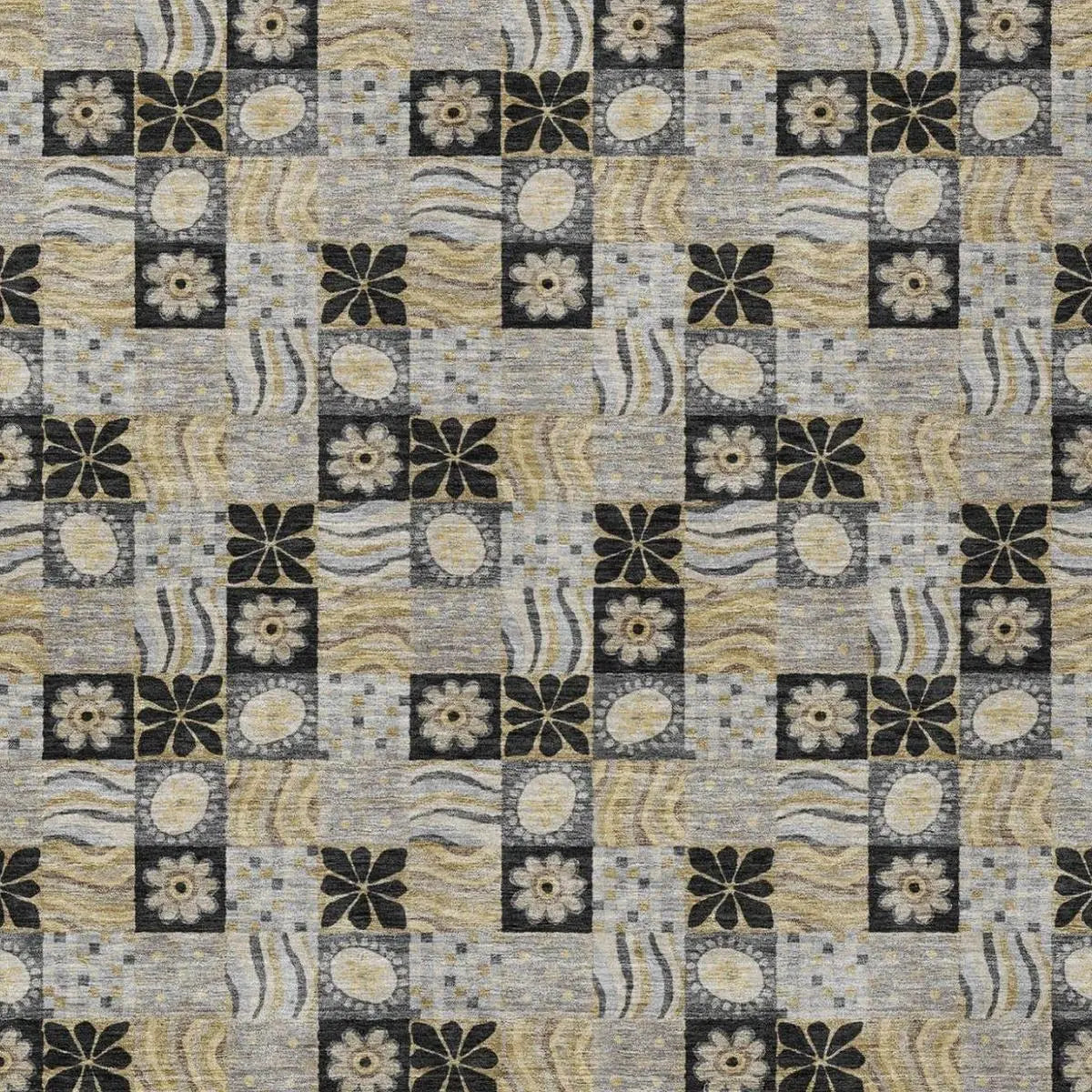 9' X 12' Black And Silver Floral Washable Indoor Outdoor Area Rug Homeroots Outdoor