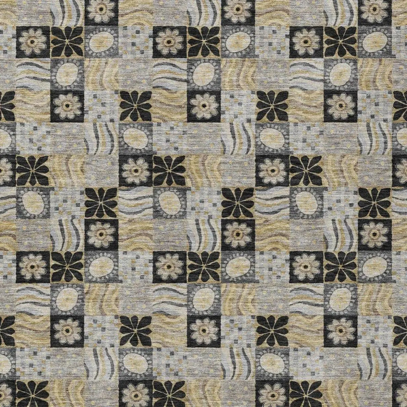9' X 12' Black And Silver Floral Washable Indoor Outdoor Area Rug Homeroots Outdoor