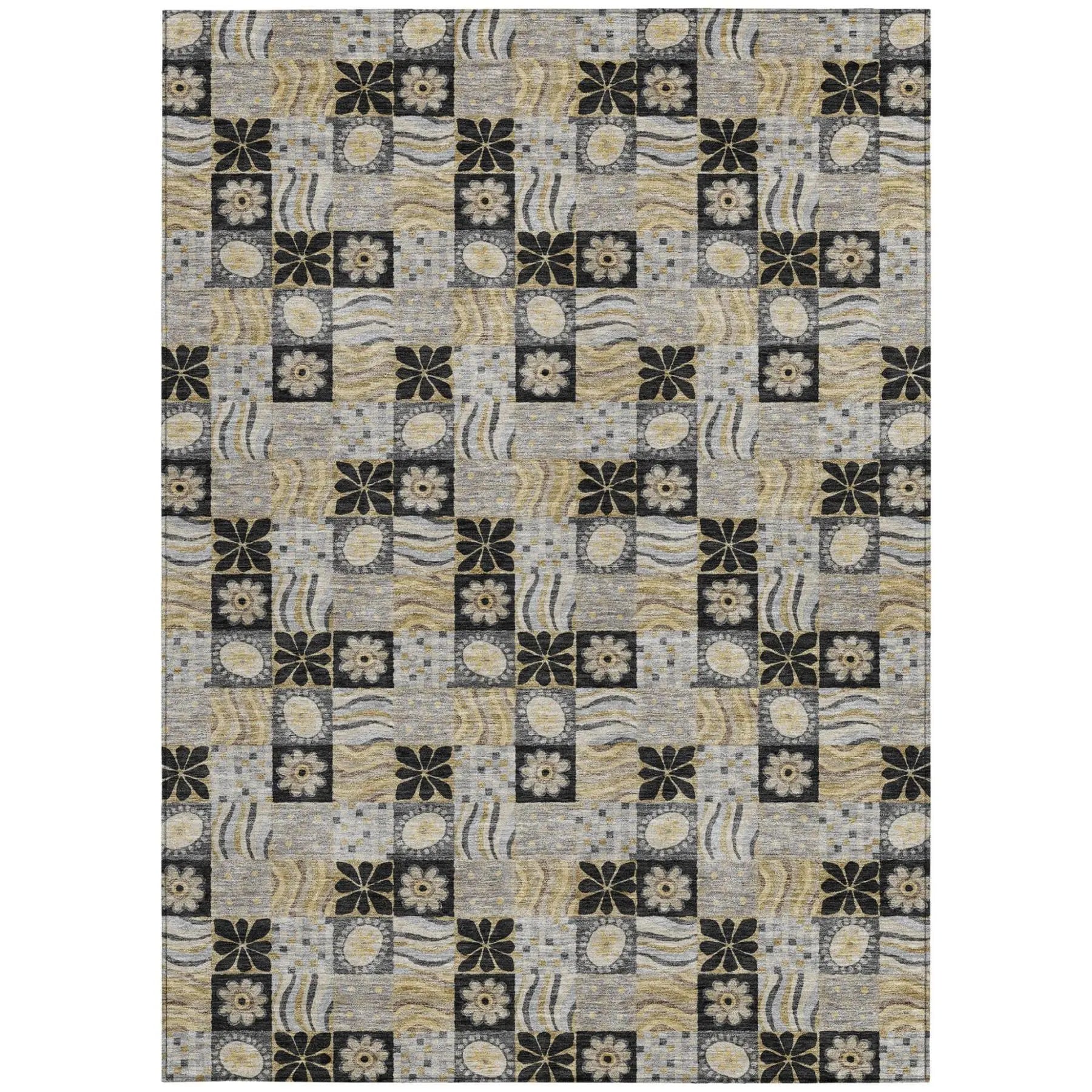 9' X 12' Black And Silver Floral Washable Indoor Outdoor Area Rug Homeroots Outdoor