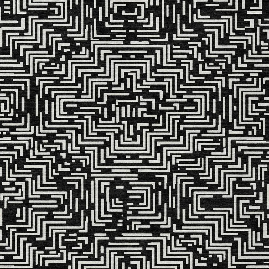 9' X 12' Black And Silver Geometric Washable Indoor Outdoor Area Rug Homeroots Outdoor