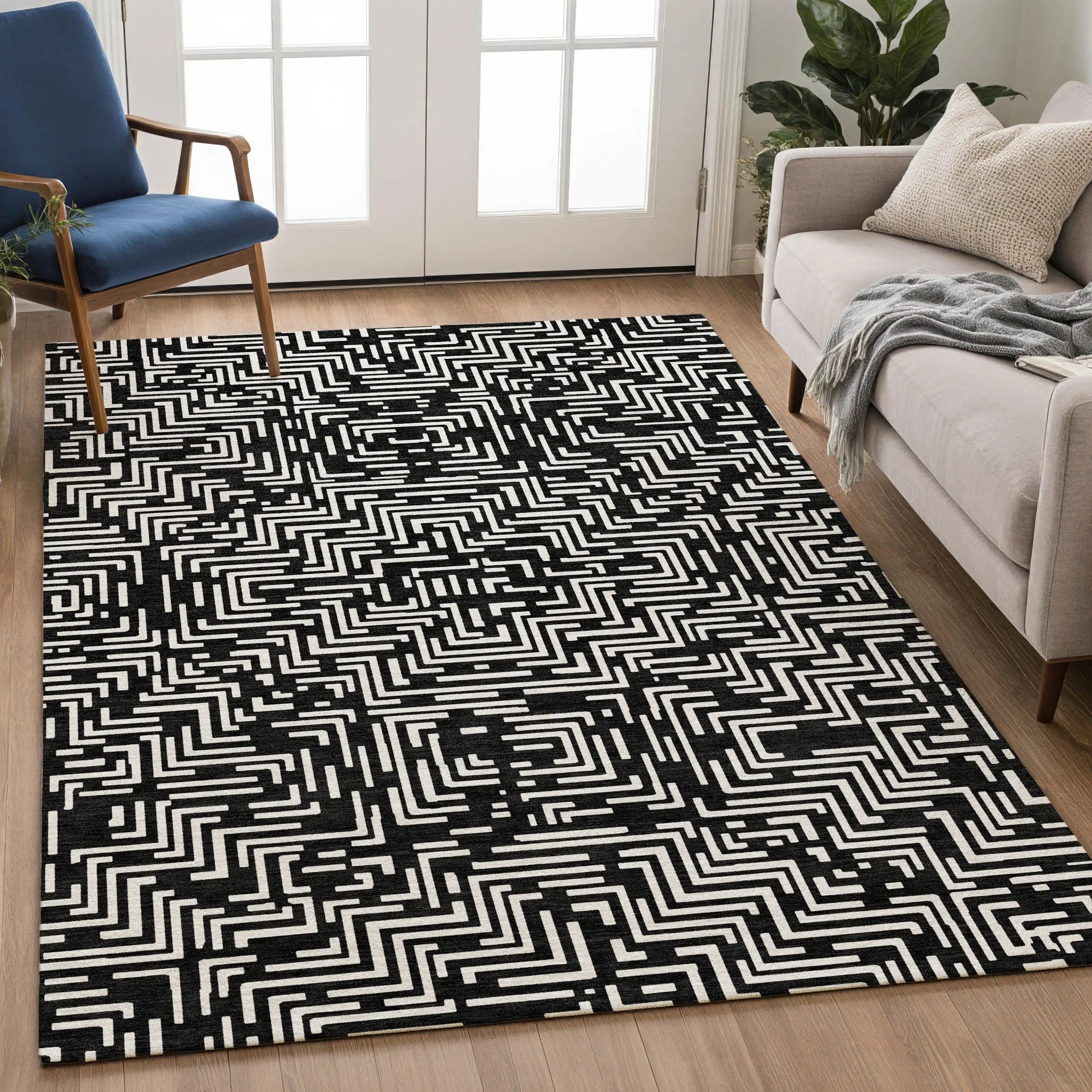 9' X 12' Black And Silver Geometric Washable Indoor Outdoor Area Rug Homeroots Outdoor