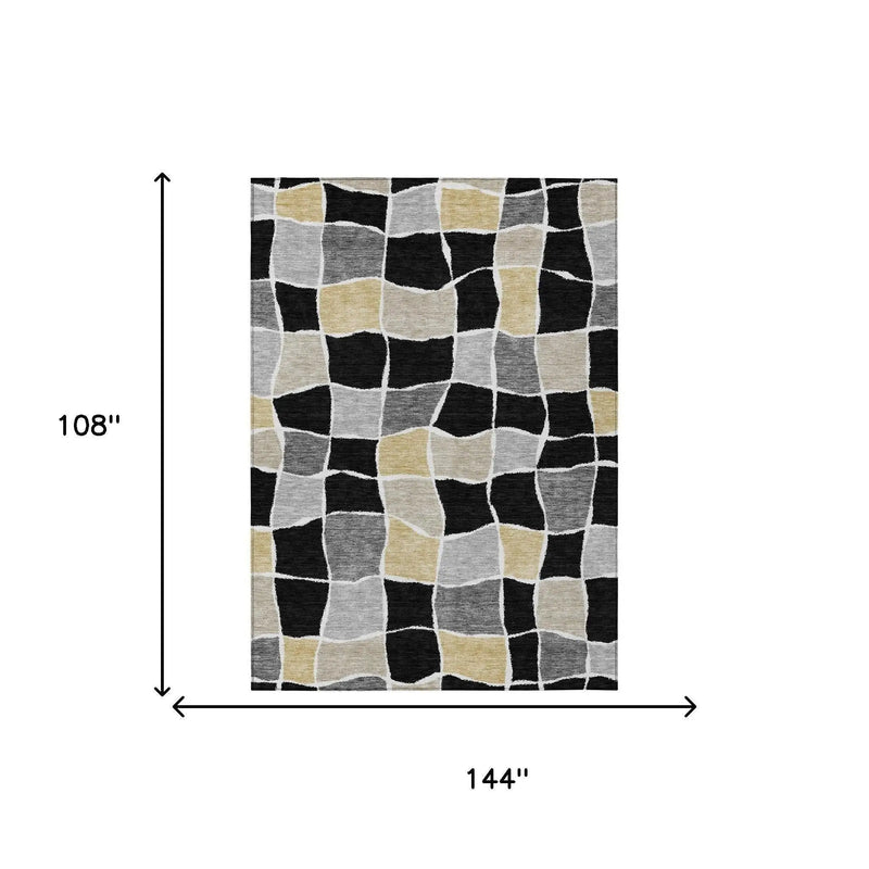 9' X 12' Black And Silver Geometric Washable Indoor Outdoor Area Rug Homeroots Outdoor
