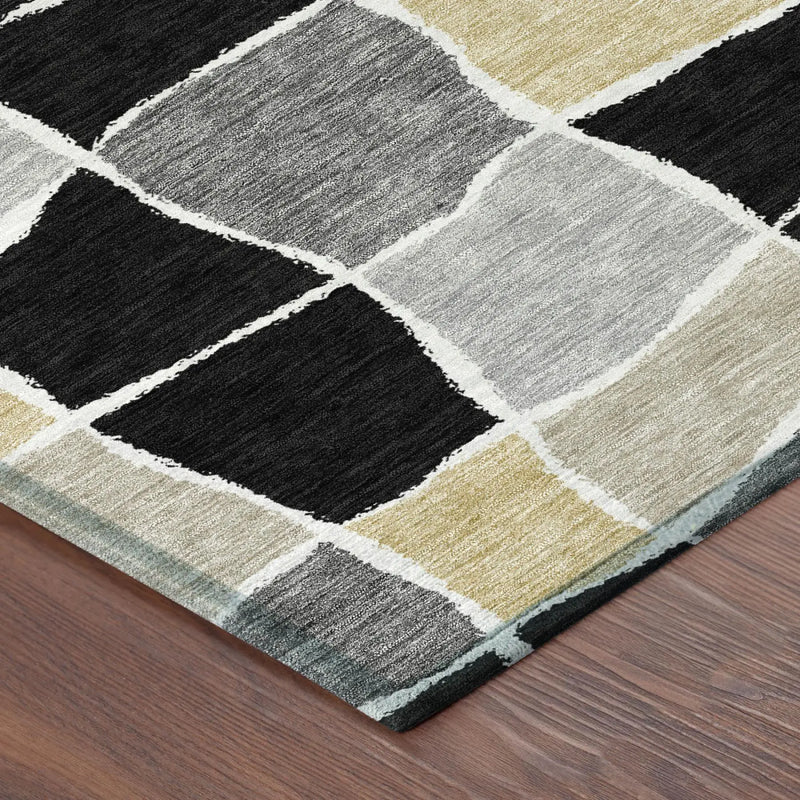 9' X 12' Black And Silver Geometric Washable Indoor Outdoor Area Rug Homeroots Outdoor