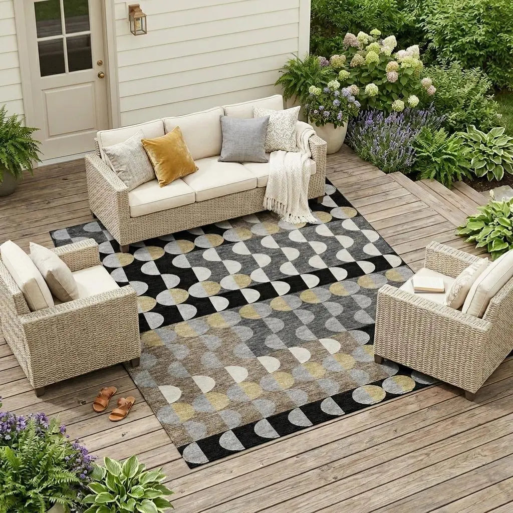 9' X 12' Black And Silver Geometric Washable Indoor Outdoor Area Rug Homeroots Outdoor