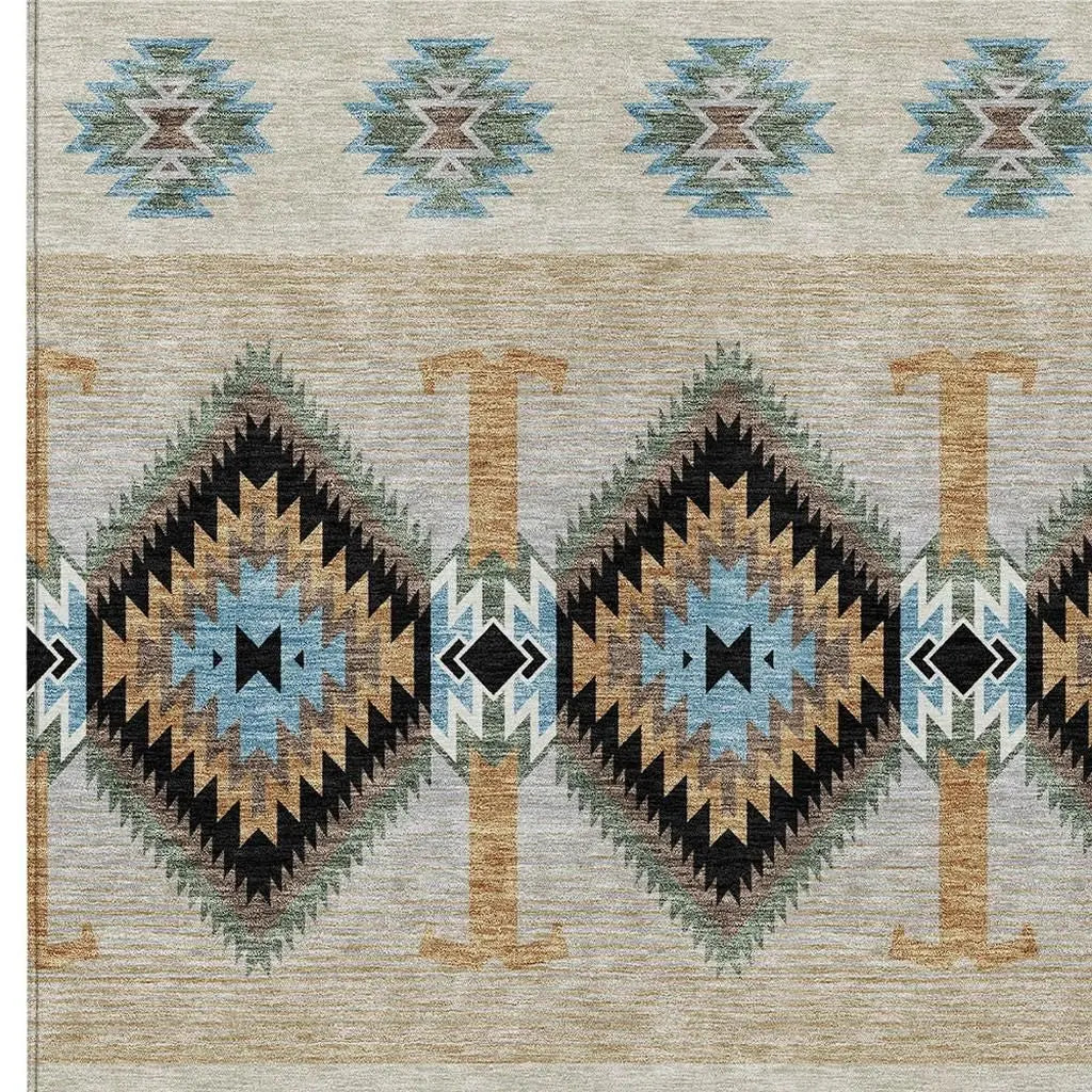 9' X 12' Black And Tan Southwestern Washable Indoor Outdoor Area Rug Homeroots Outdoor
