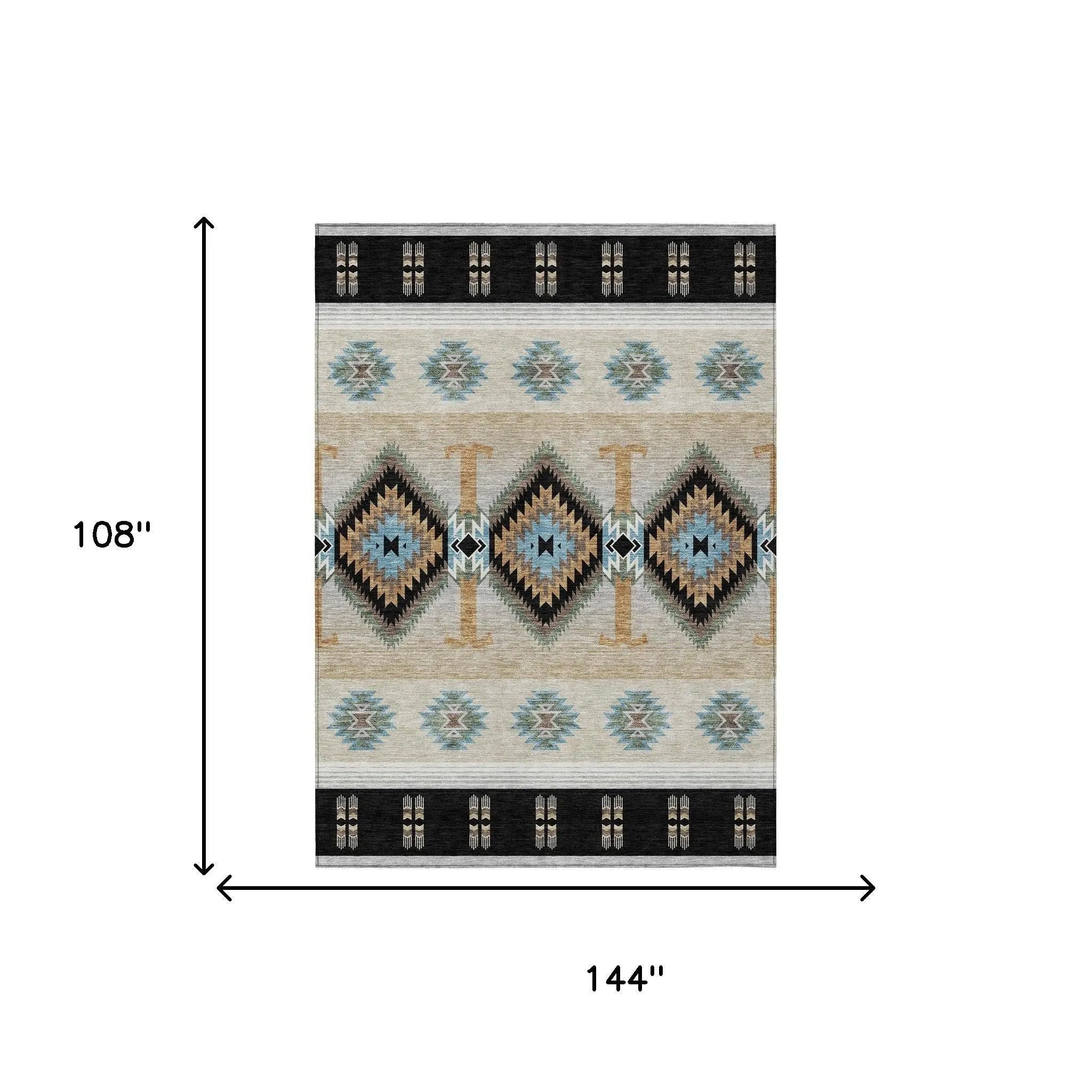 9' X 12' Black And Tan Southwestern Washable Indoor Outdoor Area Rug Homeroots Outdoor