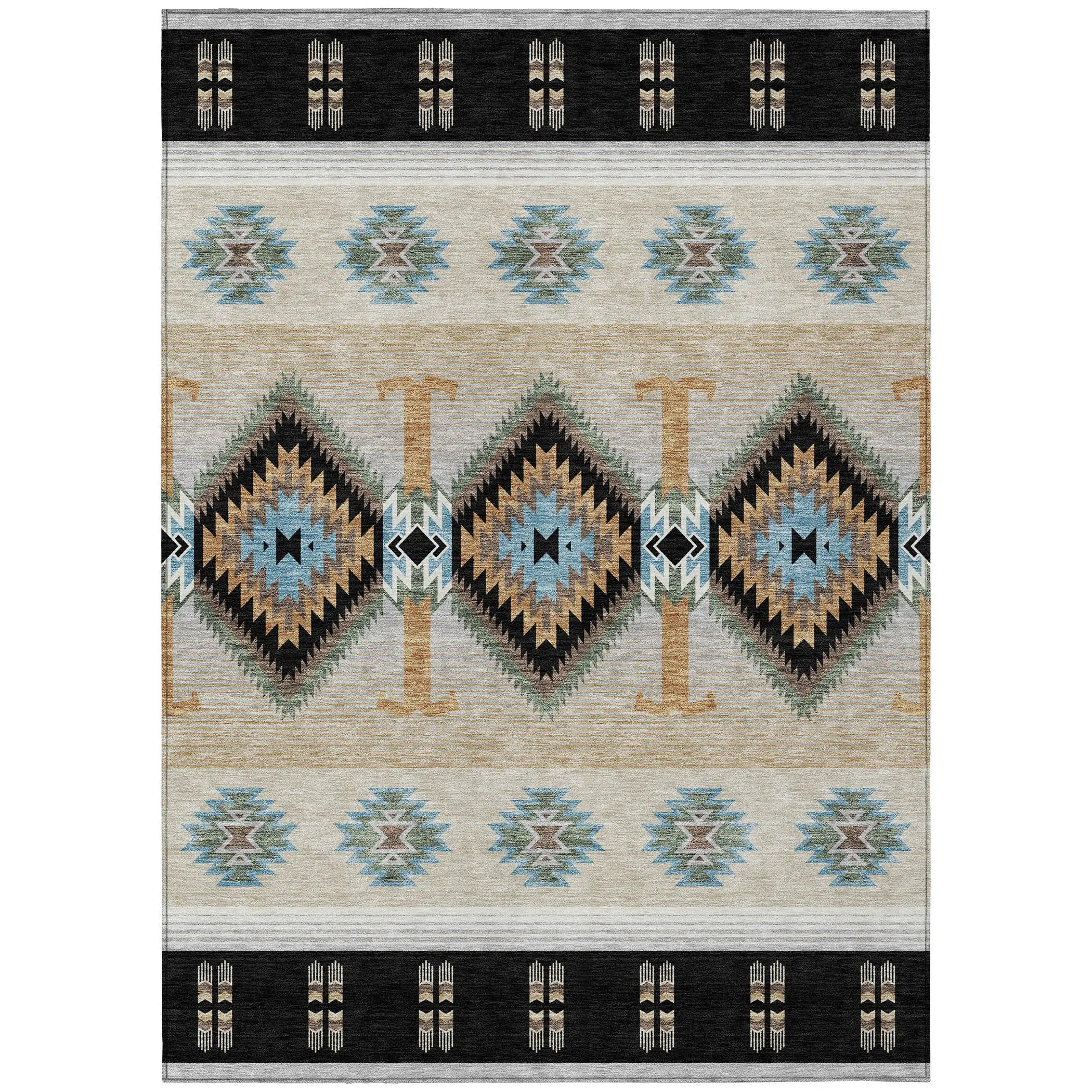 9' X 12' Black And Tan Southwestern Washable Indoor Outdoor Area Rug Homeroots Outdoor