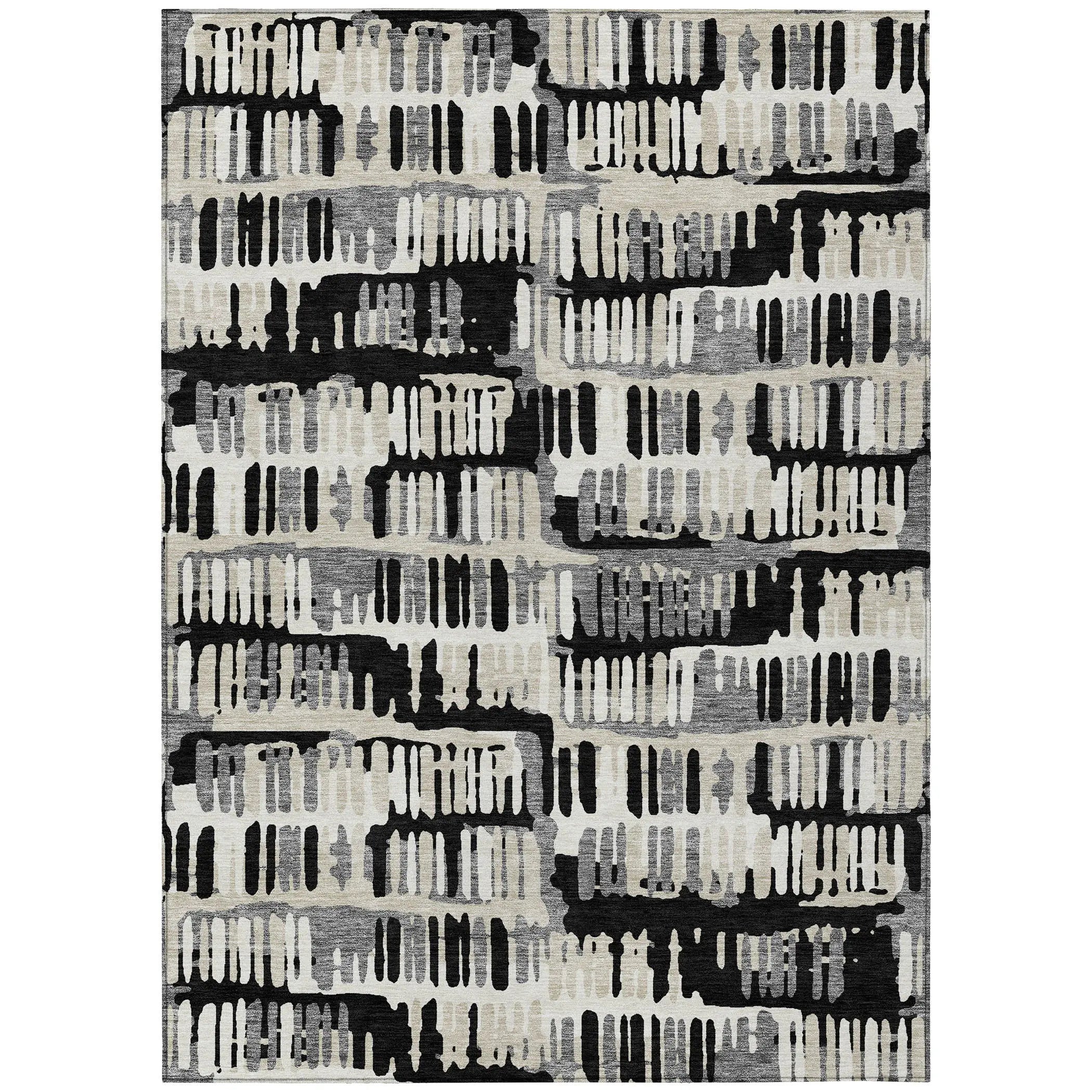 9' X 12' Black And Taupe Abstract Washable Indoor Outdoor Area Rug Homeroots Outdoor