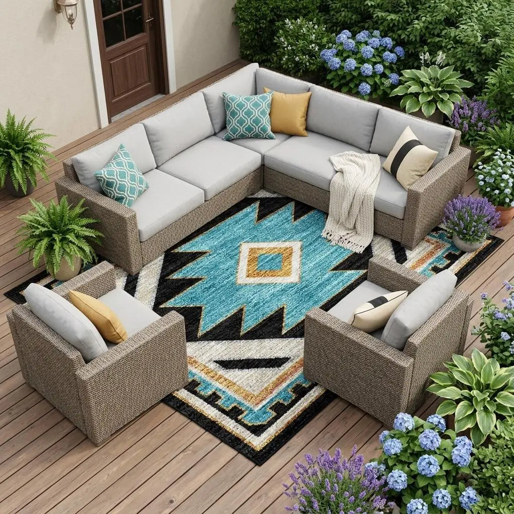 9' X 12' Black And Taupe Southwestern Washable Indoor Outdoor Area Rug Homeroots Outdoor