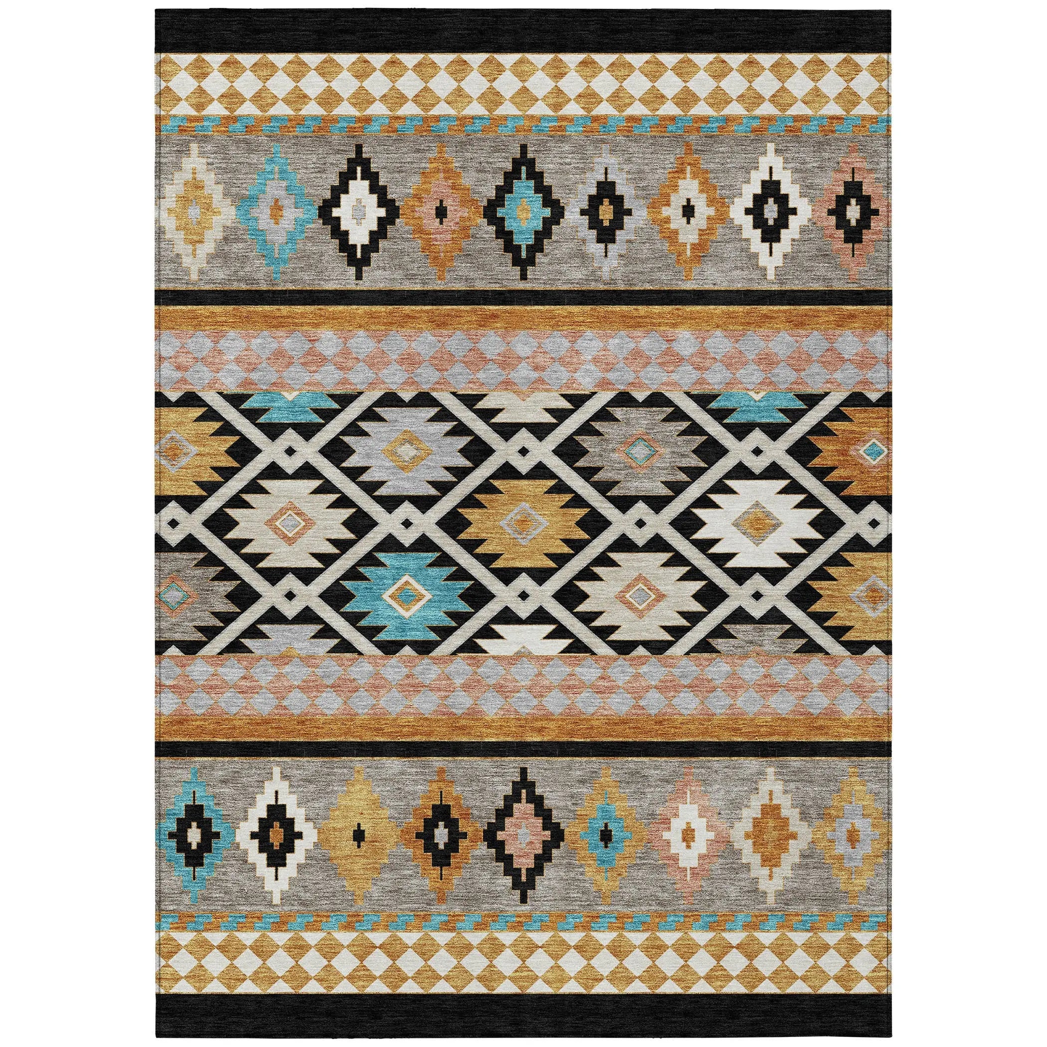 9' X 12' Black And Taupe Southwestern Washable Indoor Outdoor Area Rug Homeroots Outdoor