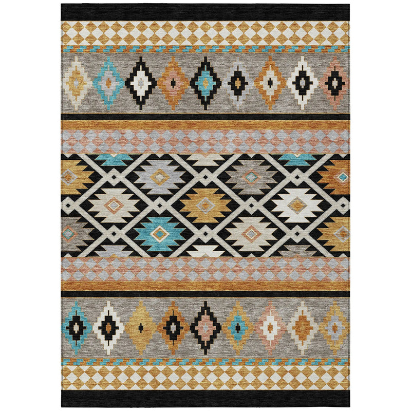 9' X 12' Black And Taupe Southwestern Washable Indoor Outdoor Area Rug Homeroots Outdoor