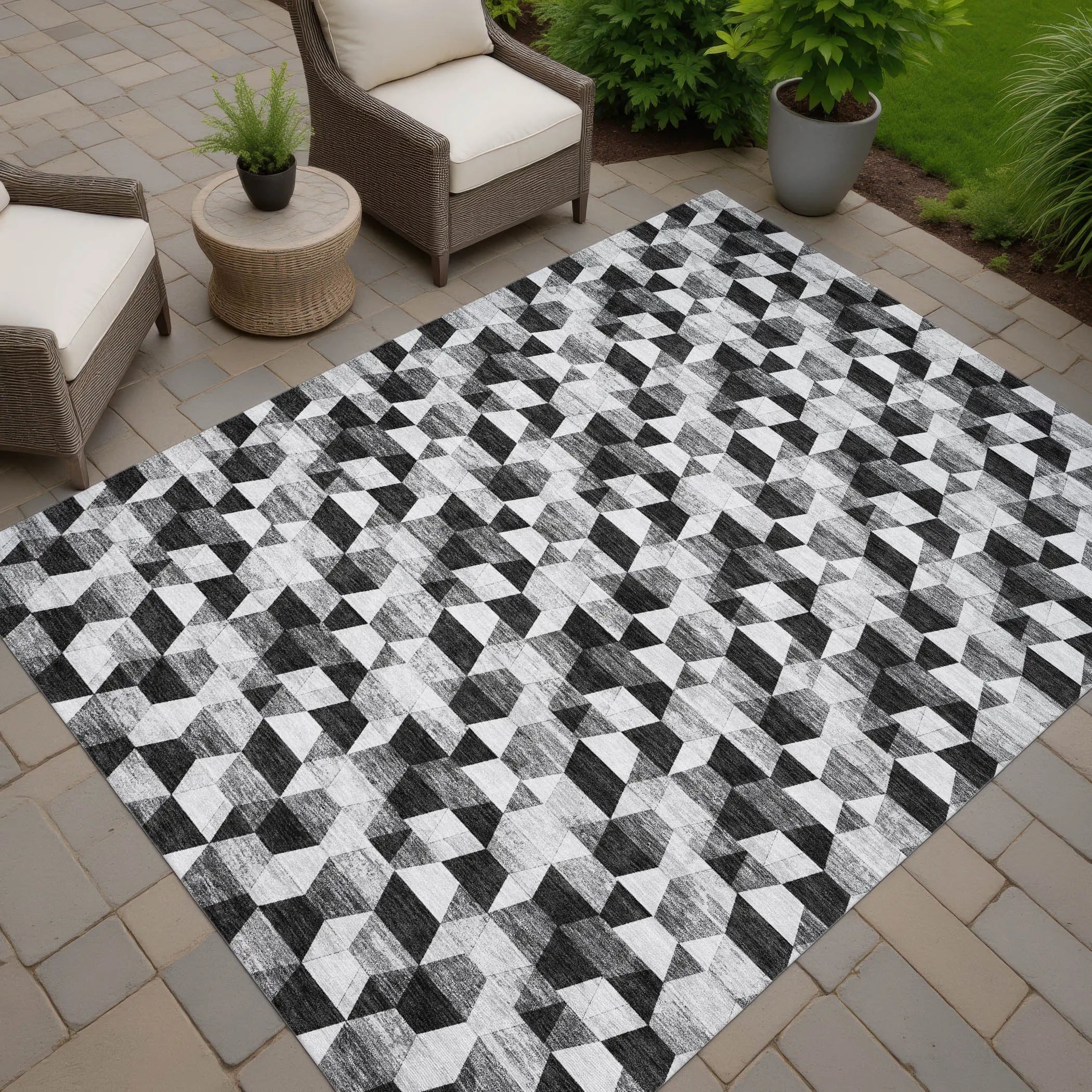 9' X 12' Black And Wheat Geometric Washable Indoor Outdoor Area Rug Homeroots Outdoor