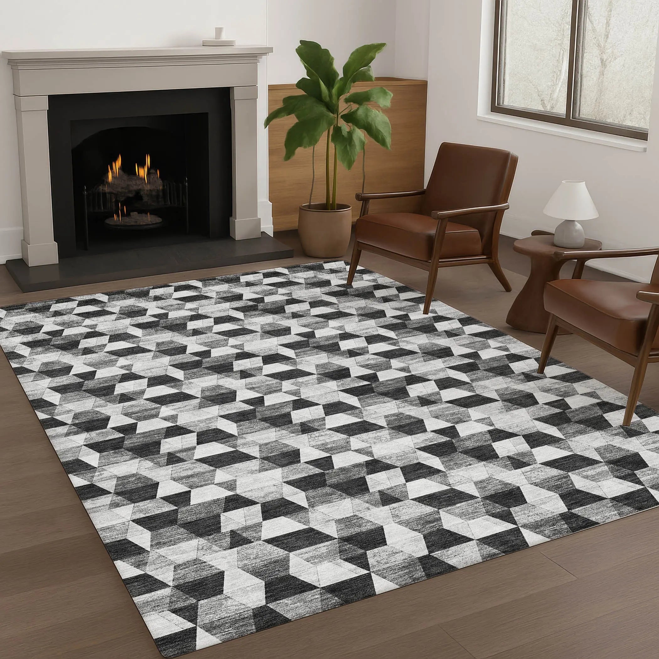 9' X 12' Black And Wheat Geometric Washable Indoor Outdoor Area Rug Homeroots Outdoor