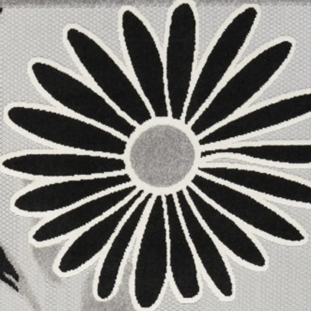 9' X 12' Black And White Floral Stain Resistant Non Skid Area Rug Homeroots Outdoor
