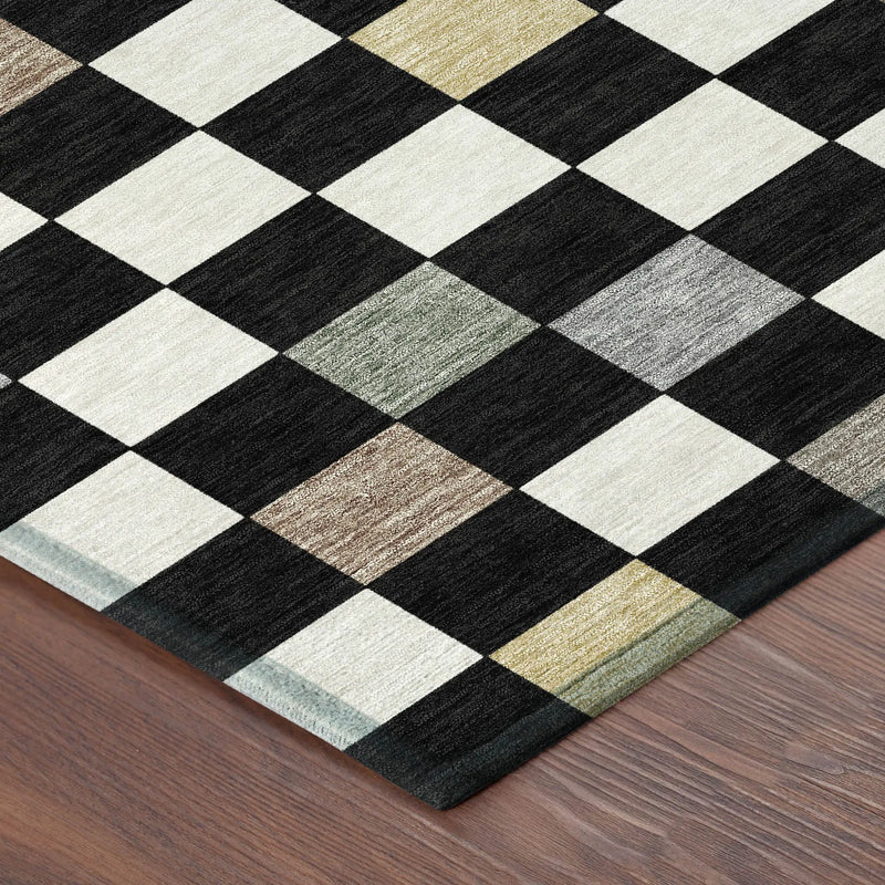 9' X 12' Black And Yellow Geometric Washable Indoor Outdoor Area Rug Homeroots Outdoor