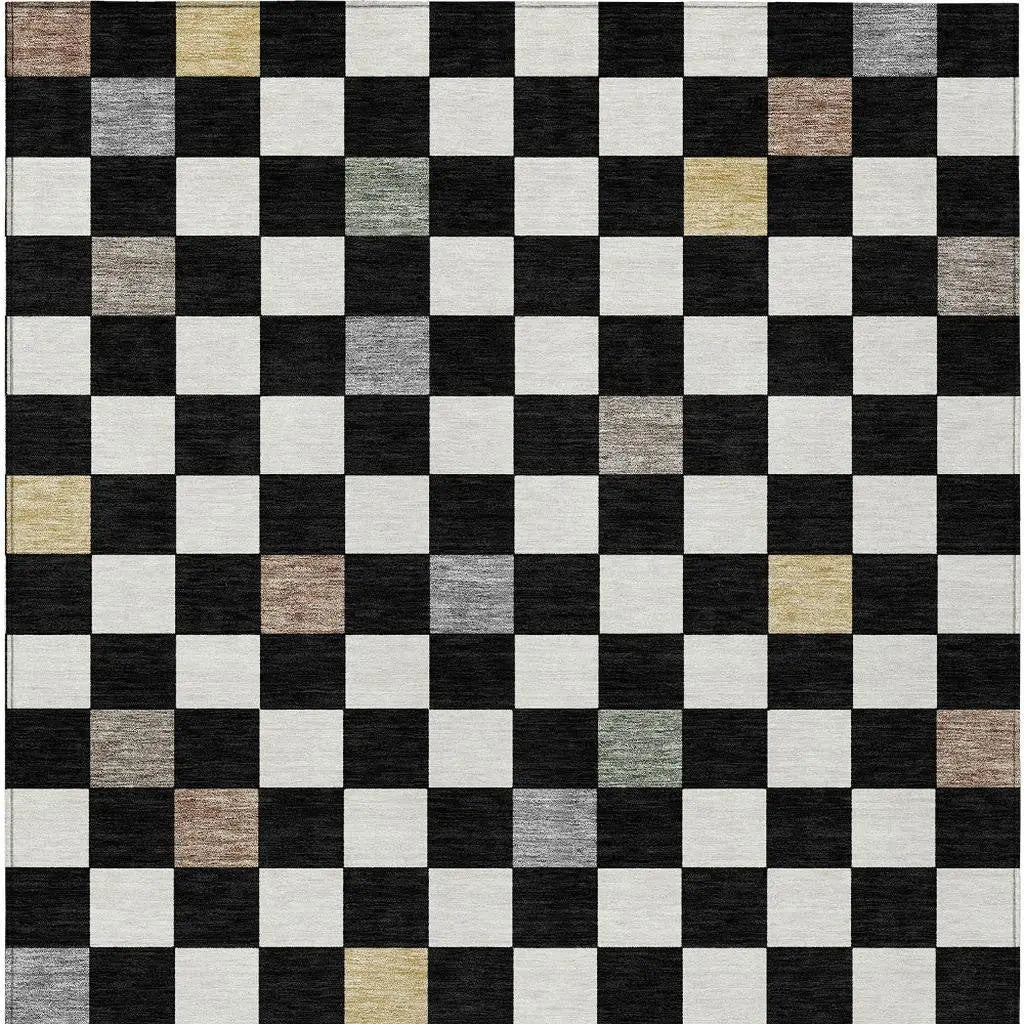 9' X 12' Black And Yellow Geometric Washable Indoor Outdoor Area Rug Homeroots Outdoor