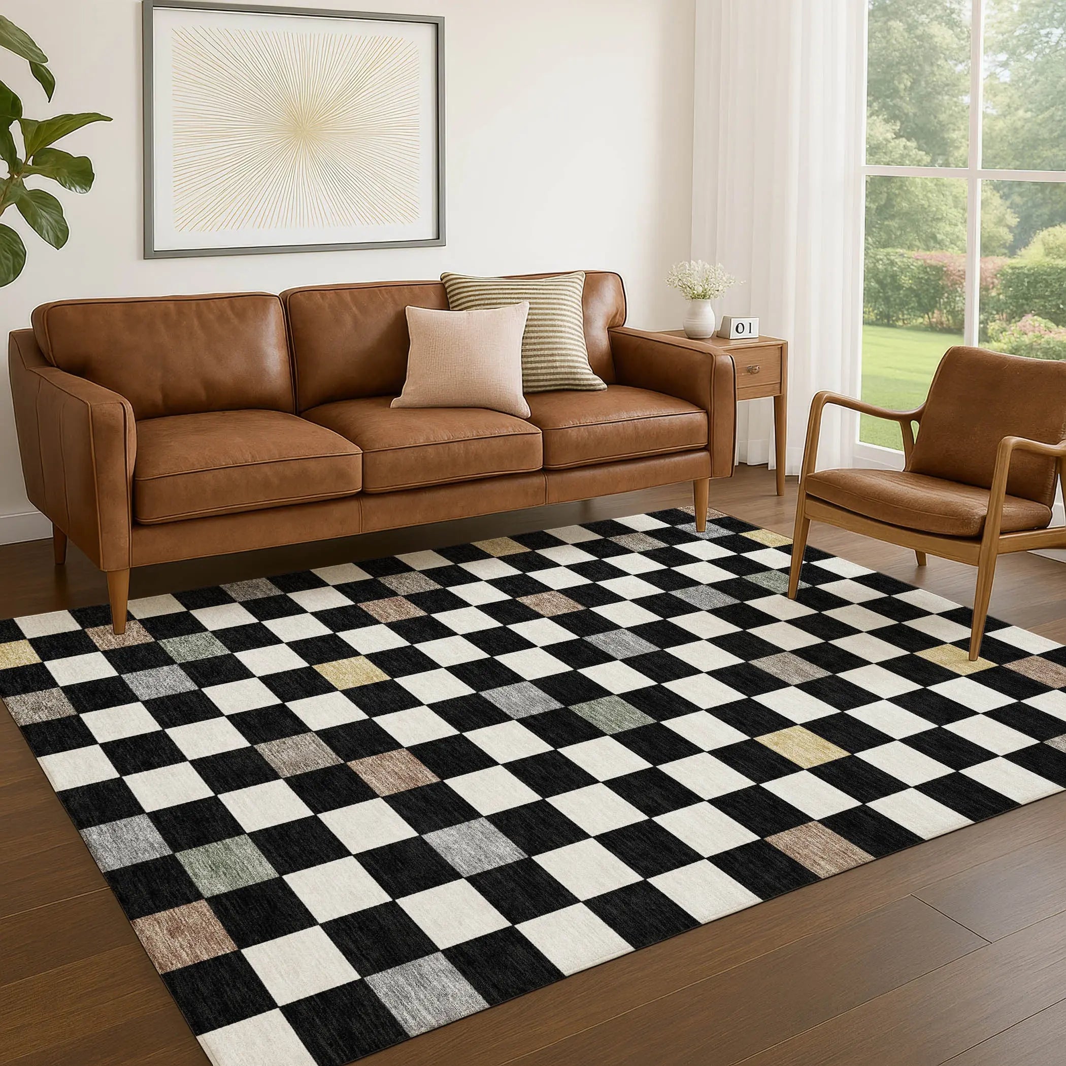 9' X 12' Black And Yellow Geometric Washable Indoor Outdoor Area Rug Homeroots Outdoor
