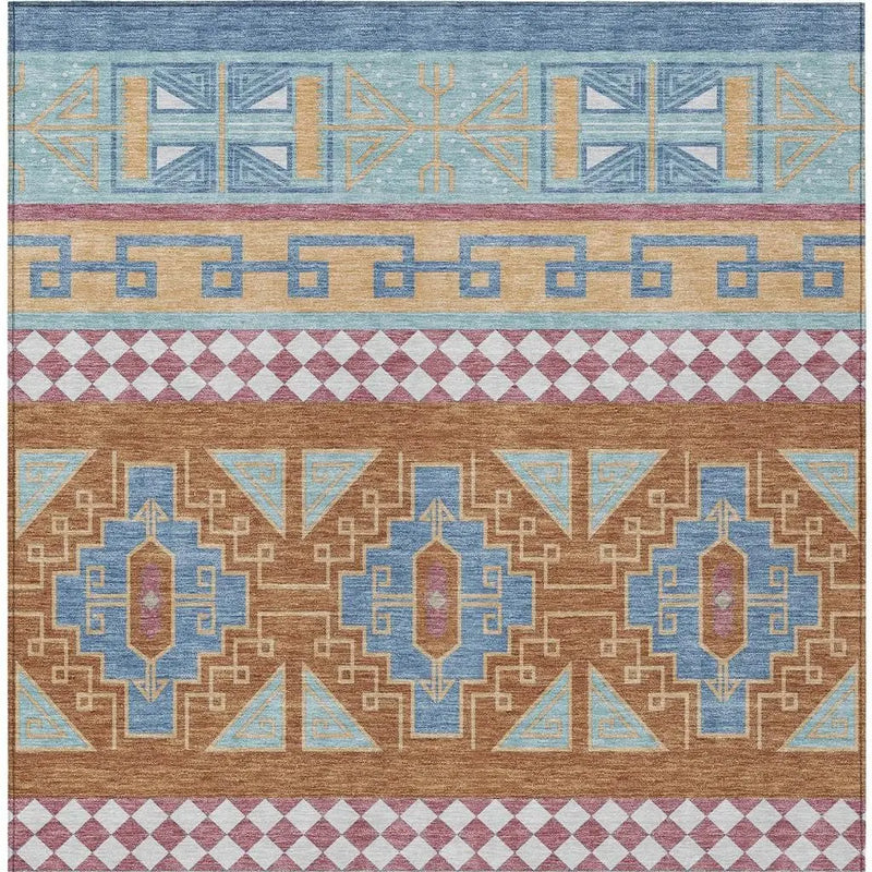 9' X 12' Blue And Aqua Tribal Washable Indoor Outdoor Area Rug Homeroots Outdoor