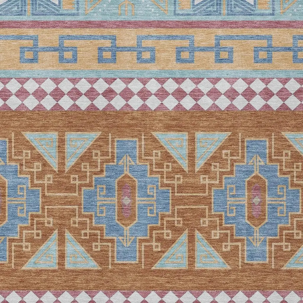 9' X 12' Blue And Aqua Tribal Washable Indoor Outdoor Area Rug Homeroots Outdoor