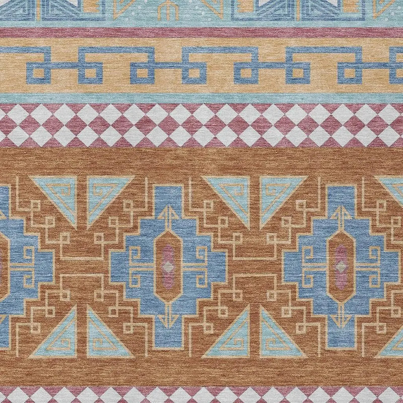 9' X 12' Blue And Aqua Tribal Washable Indoor Outdoor Area Rug Homeroots Outdoor