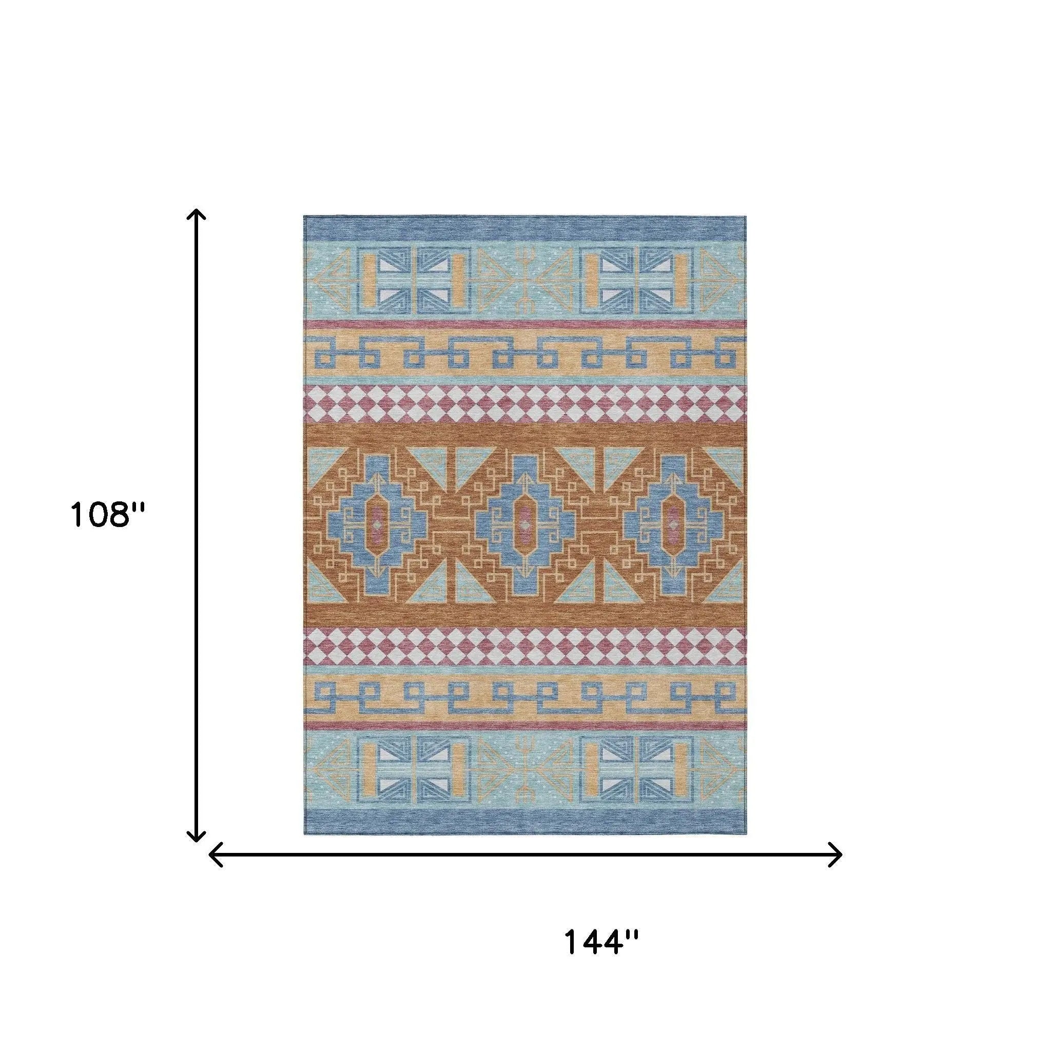 9' X 12' Blue And Aqua Tribal Washable Indoor Outdoor Area Rug Homeroots Outdoor