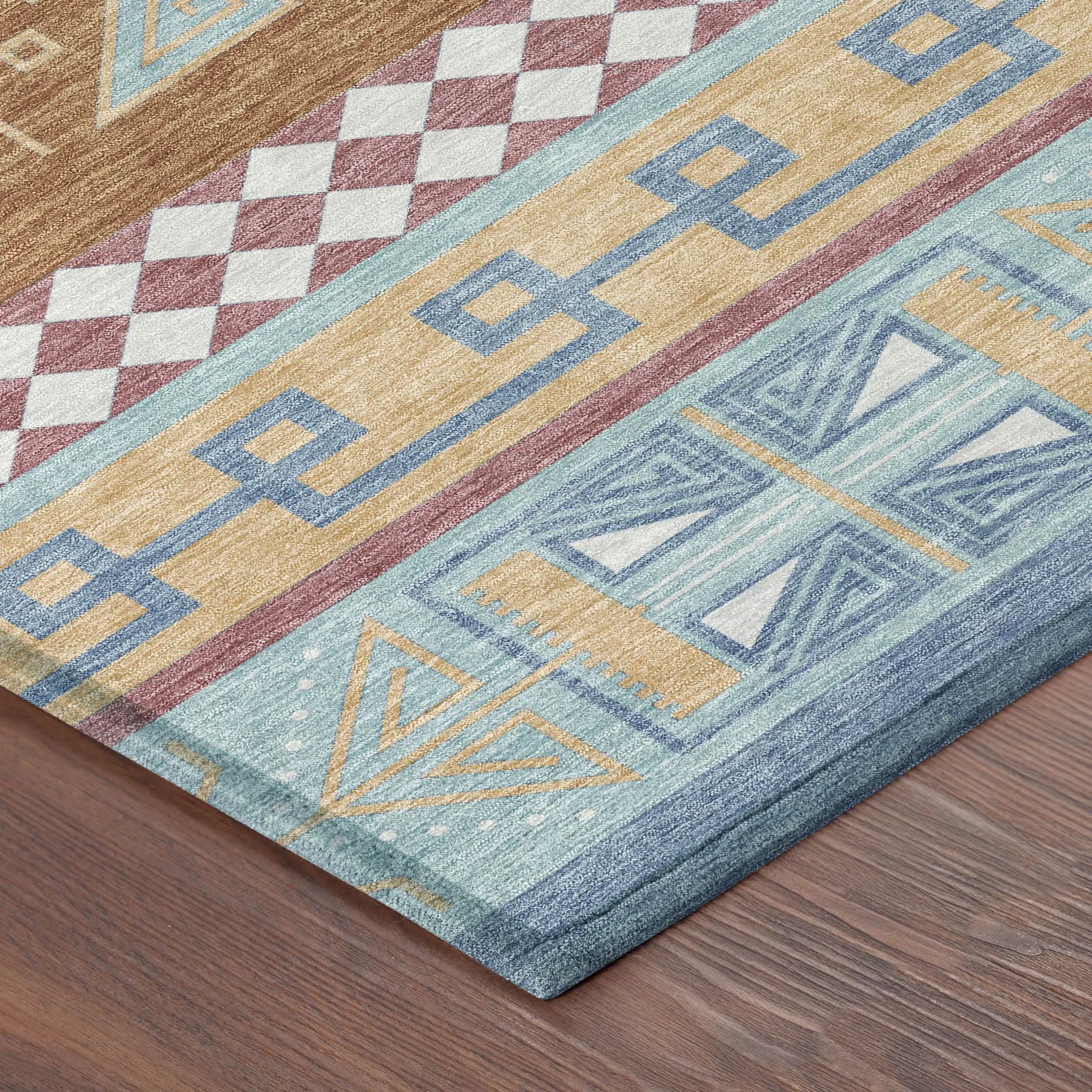 9' X 12' Blue And Aqua Tribal Washable Indoor Outdoor Area Rug Homeroots Outdoor