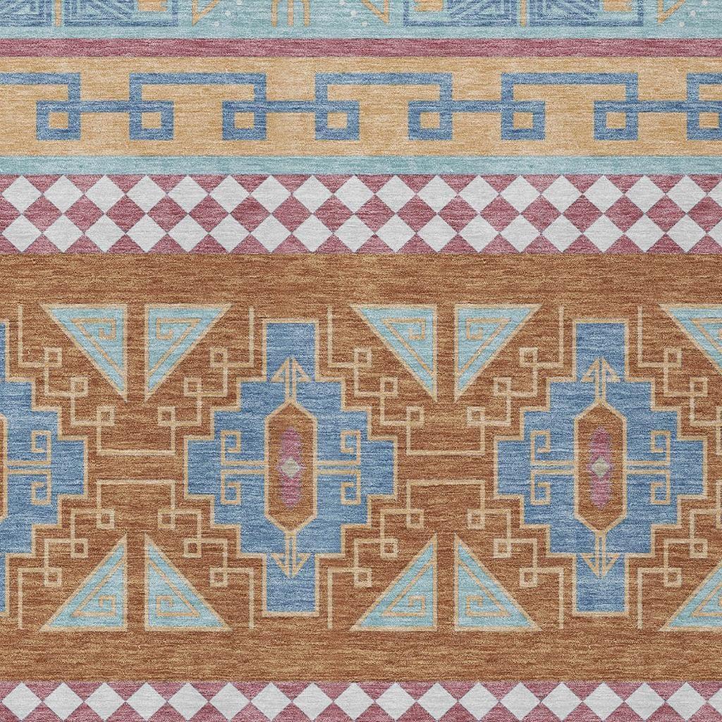 9' X 12' Blue And Aqua Tribal Washable Indoor Outdoor Area Rug Homeroots Outdoor